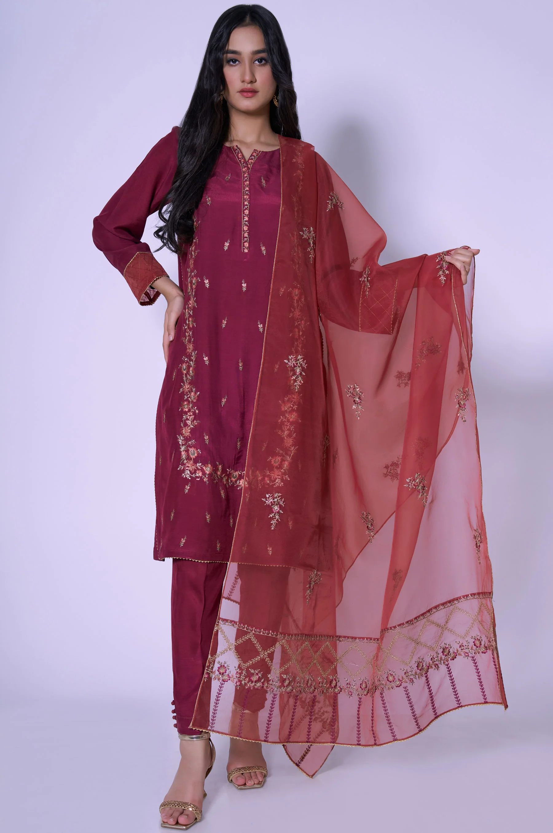Stitched 3 Piece Rawsilk Embroidered Outfit. - Image 2