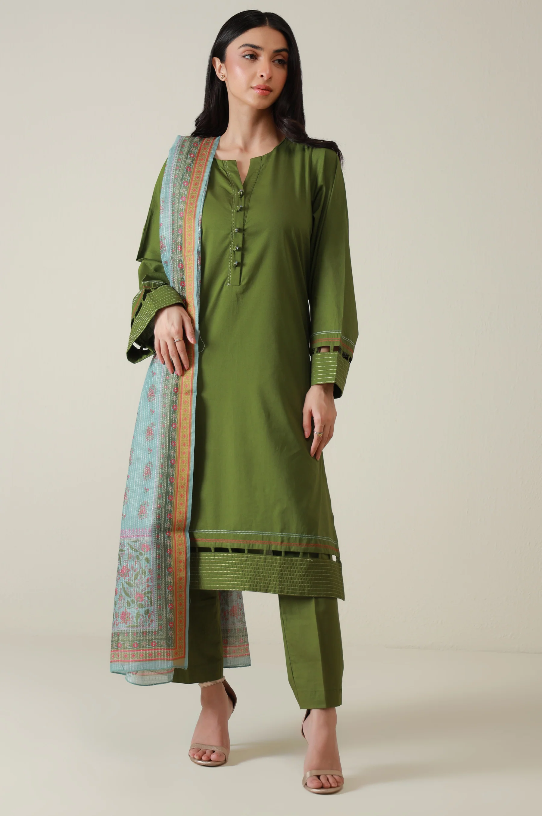 Stitched 3 Piece Stylized Cambric Suit - Image 2