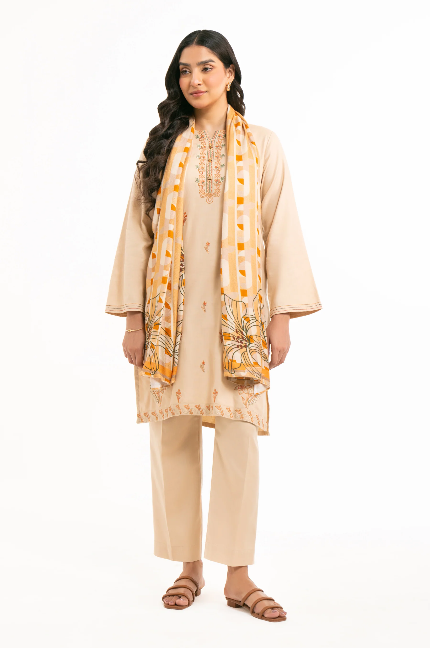 EMBROIDERED TWILL KHADDAR STITCHED 3 PIECE SUIT