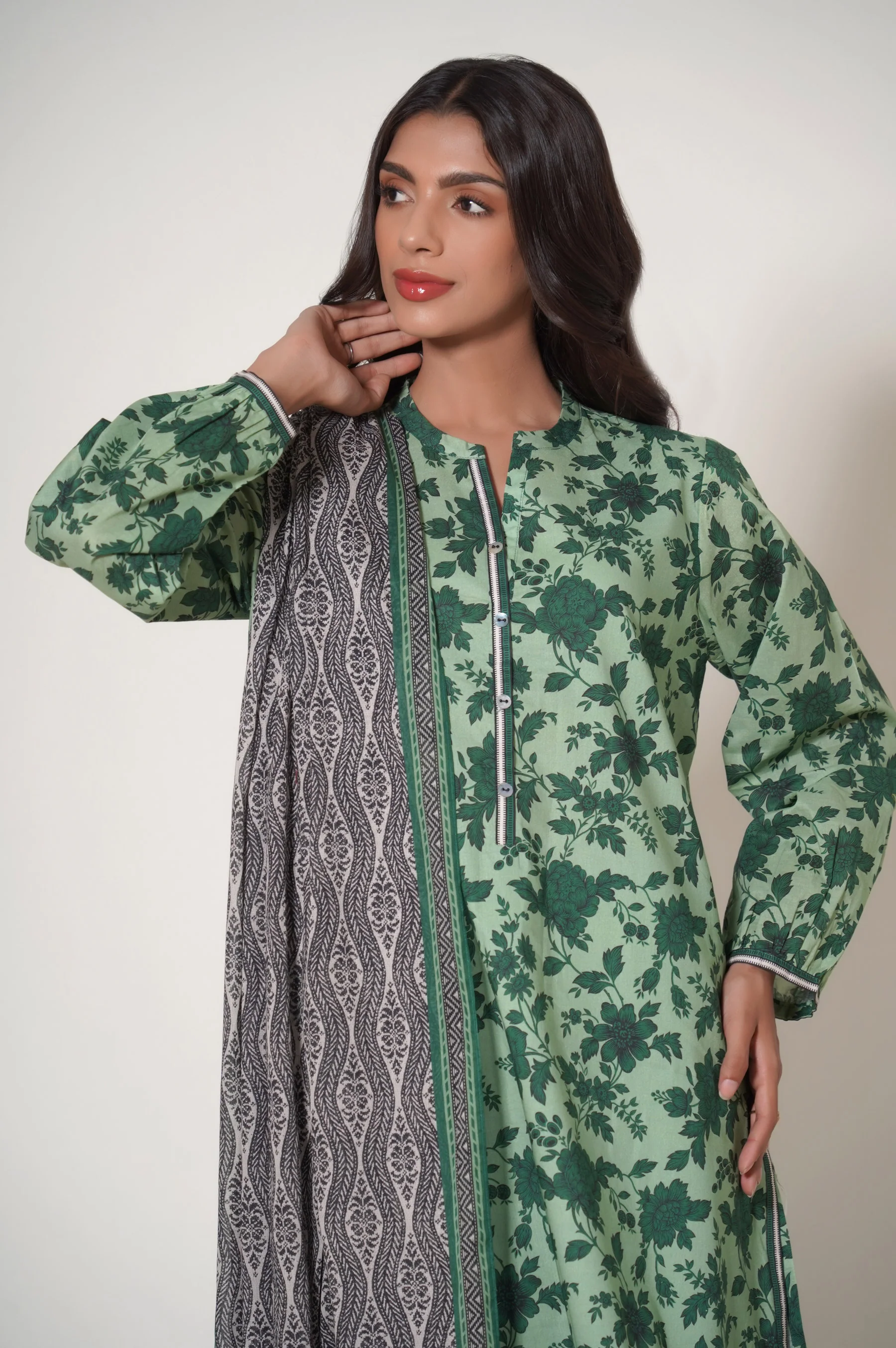 Stitched 3 Piece Printed Cambric Suit - Image 2