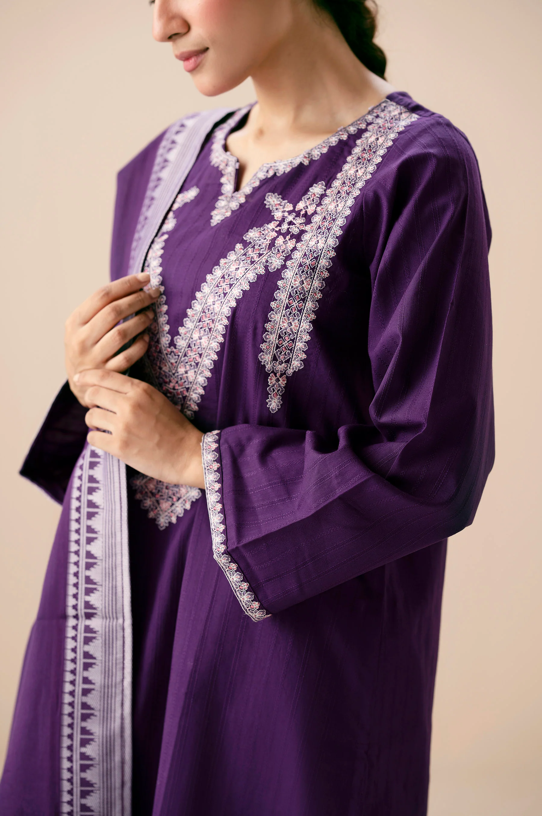 Stitched 3 Piece Textured Slub Suit - Image 3