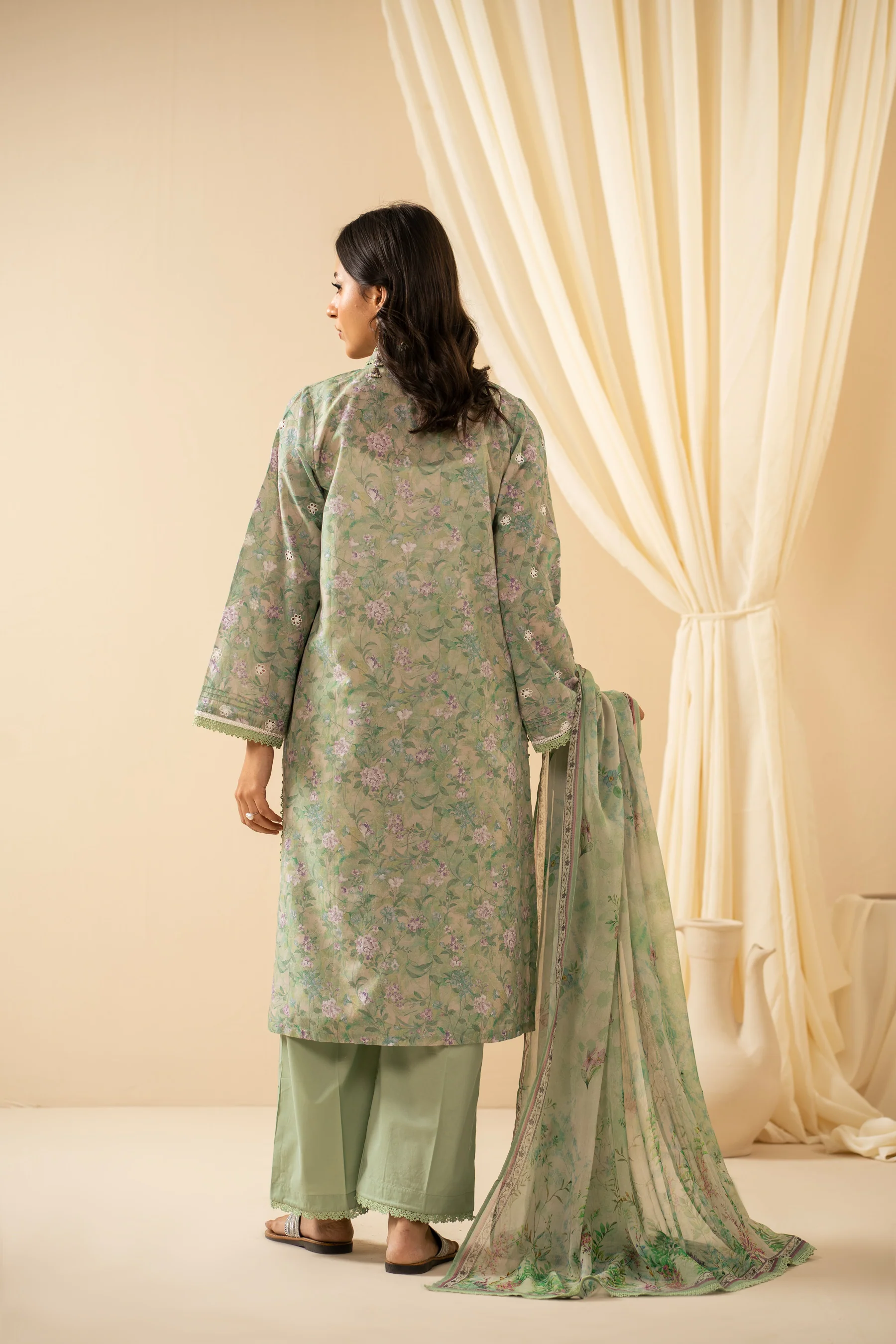 STITCHED EMBROIDERED CHIKANKARI LAWN SUIT - Image 6