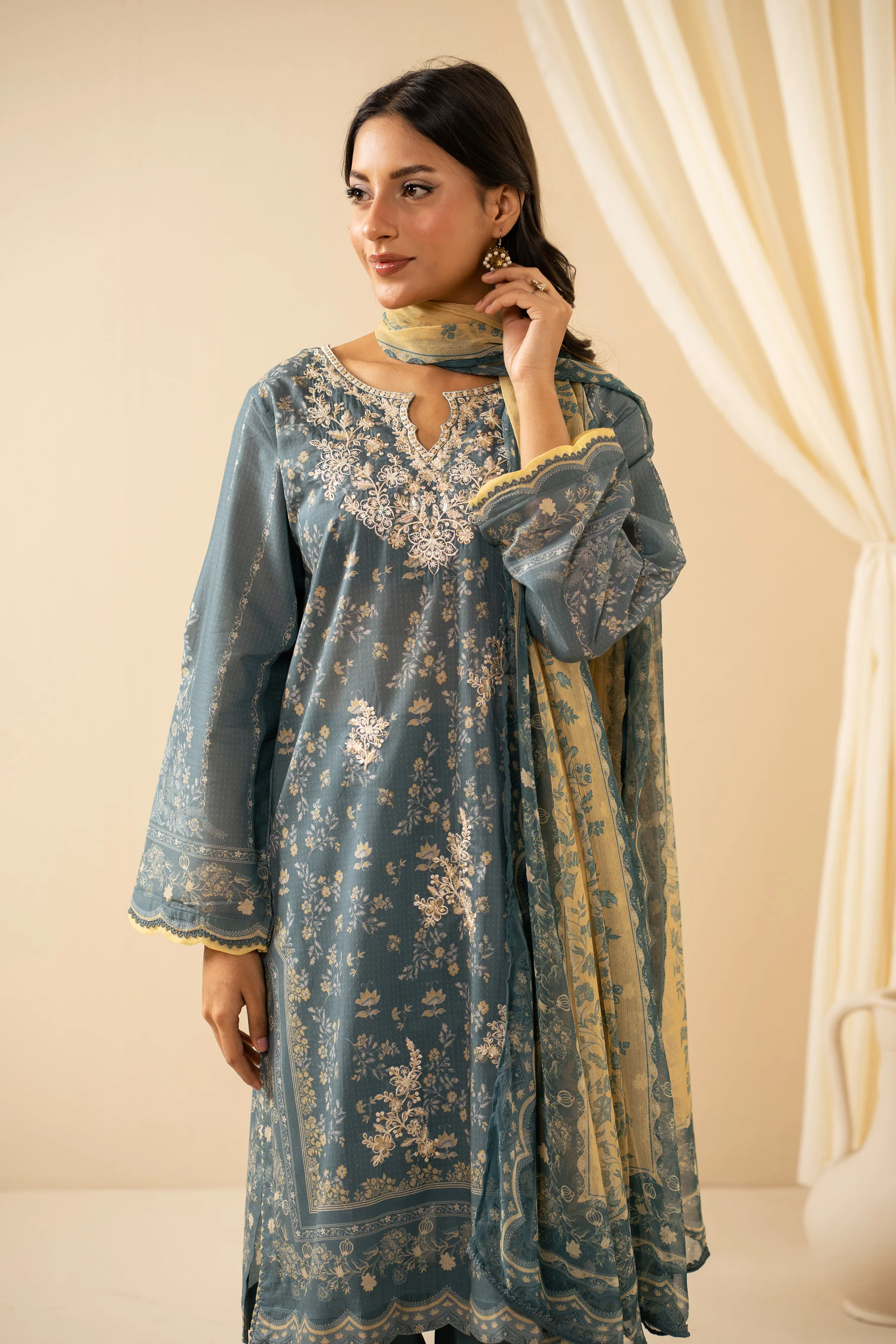 STITCHED EMBROIDERED LAWN SUIT - Image 4
