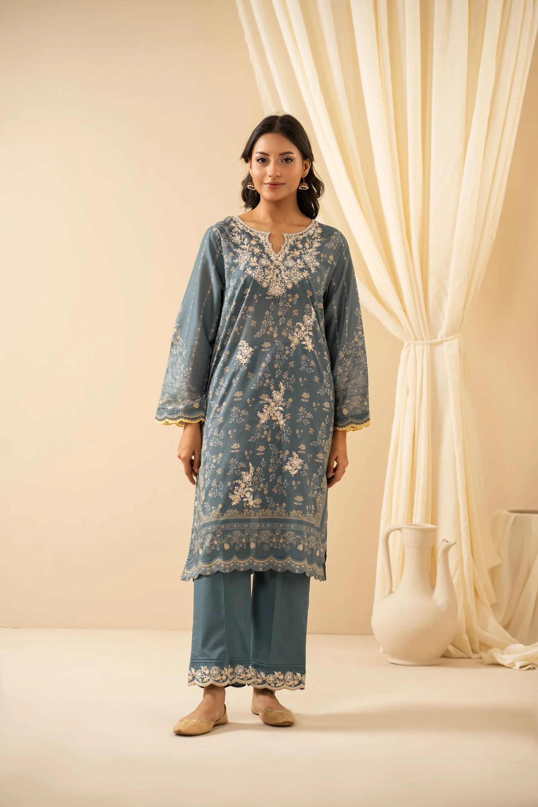 STITCHED EMBROIDERED LAWN SUIT - Image 6