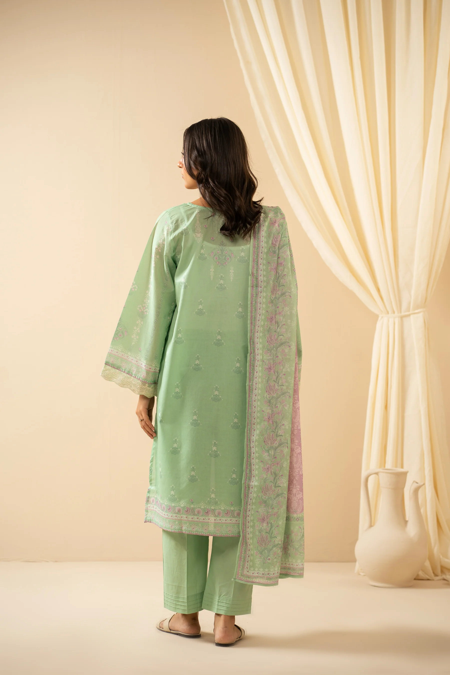 STITCHED EMBROIDERED CHIKANKARI LAWN SUIT - Image 5