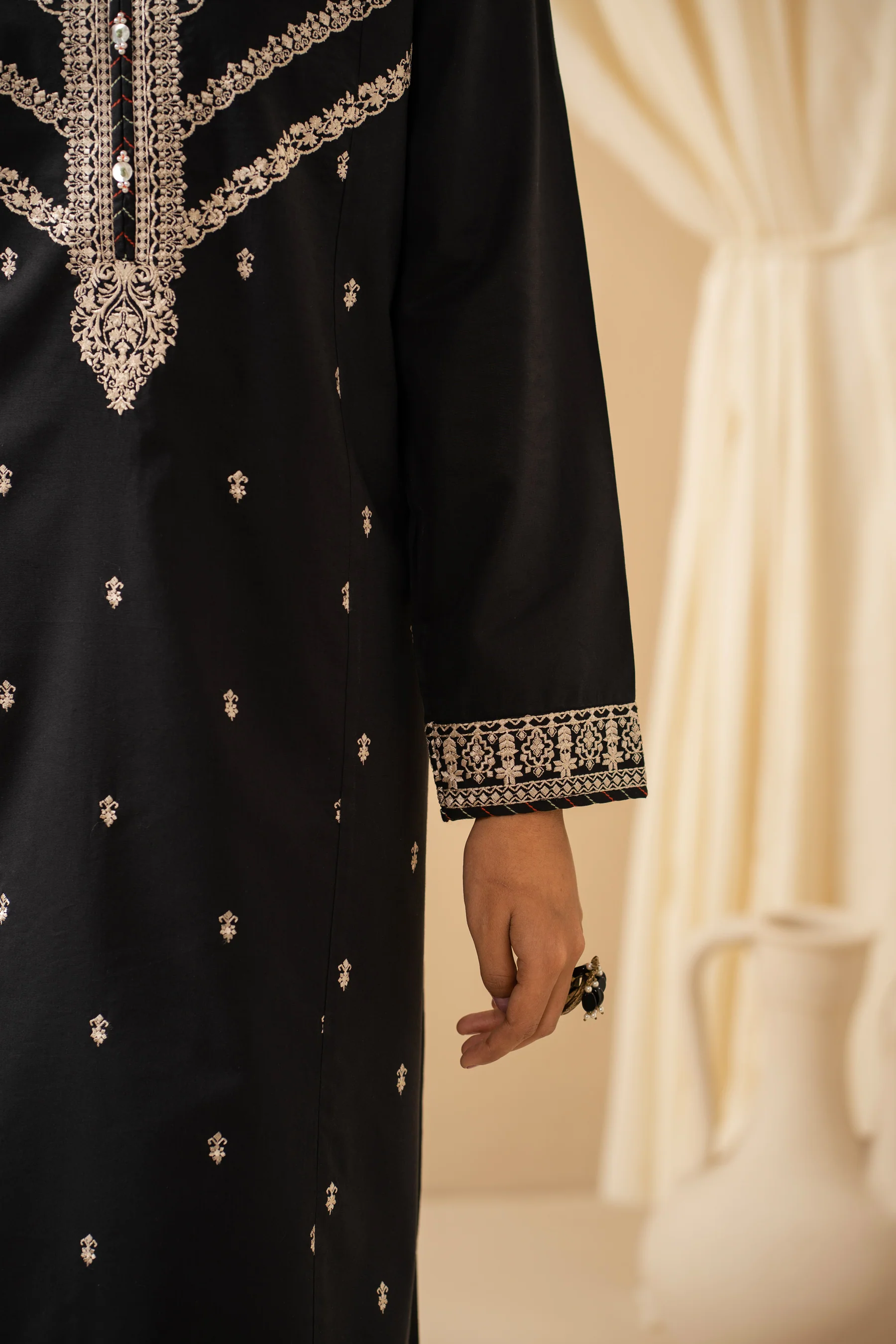 STITCHED EMBROIDERED COTTON LINEN VISCOSE SUIT - Image 2