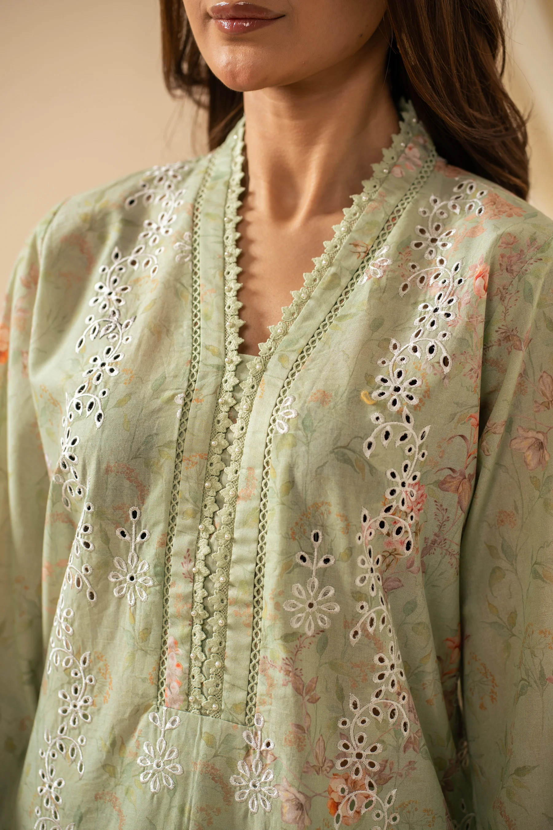 STITCHED DIGITAL PRINTED CHIKANKARI LAWN SUIT - Image 3