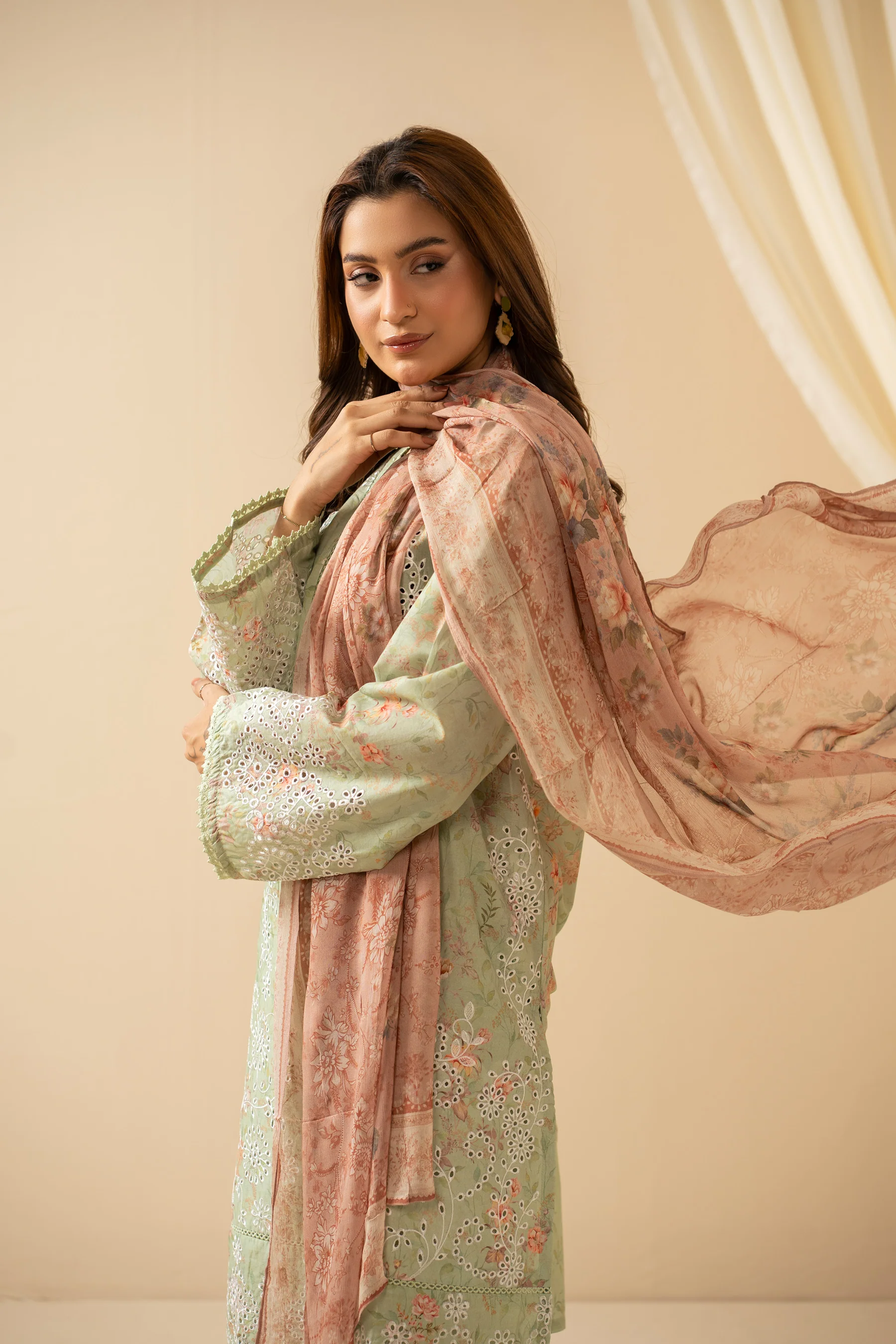 STITCHED DIGITAL PRINTED CHIKANKARI LAWN SUIT - Image 4