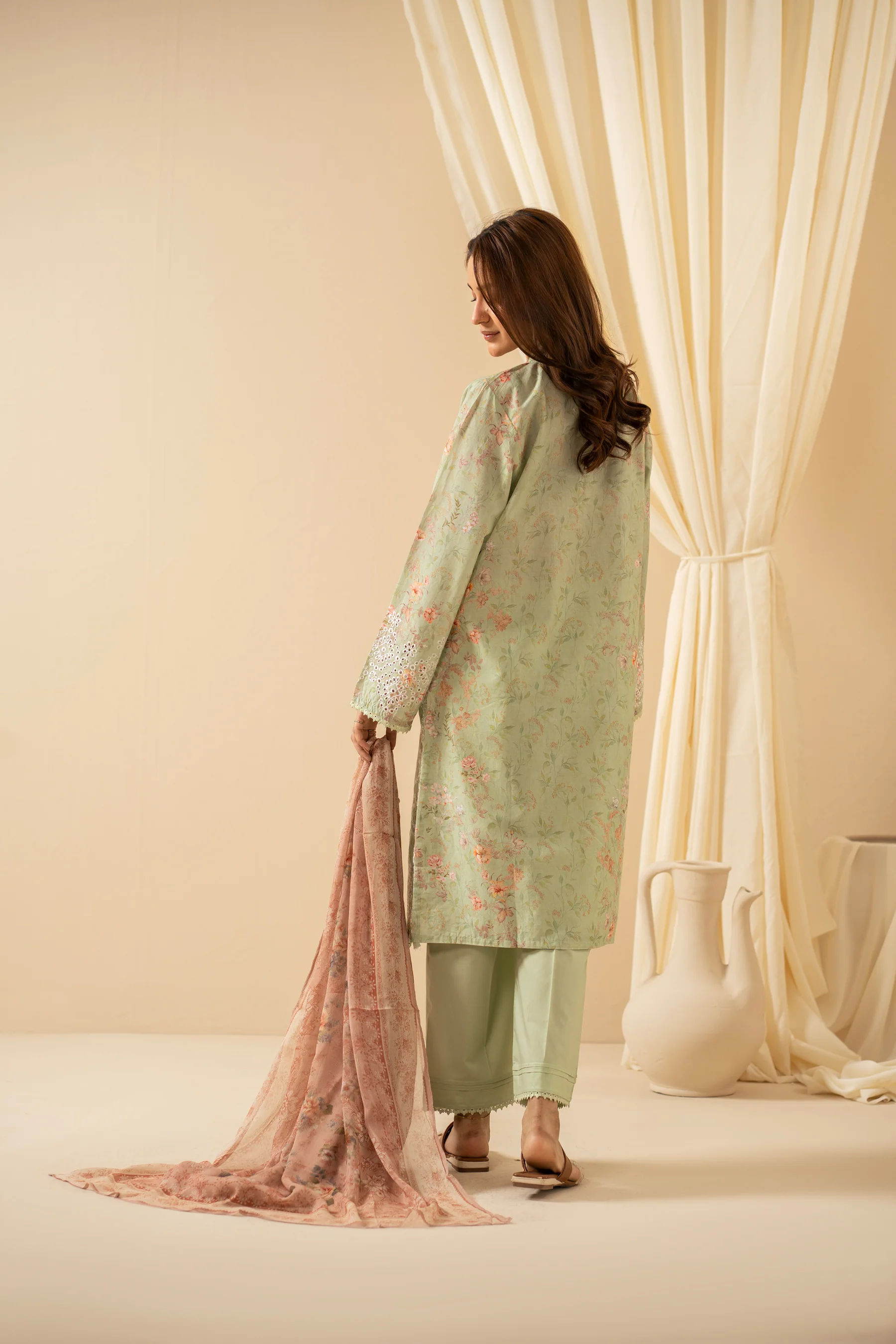 STITCHED DIGITAL PRINTED CHIKANKARI LAWN SUIT - Image 5