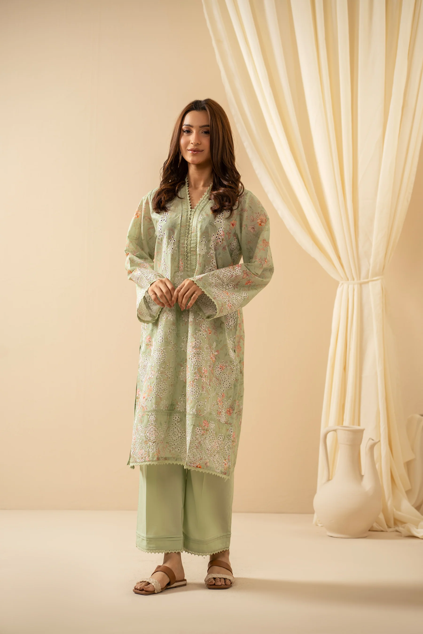 STITCHED DIGITAL PRINTED CHIKANKARI LAWN SUIT - Image 6