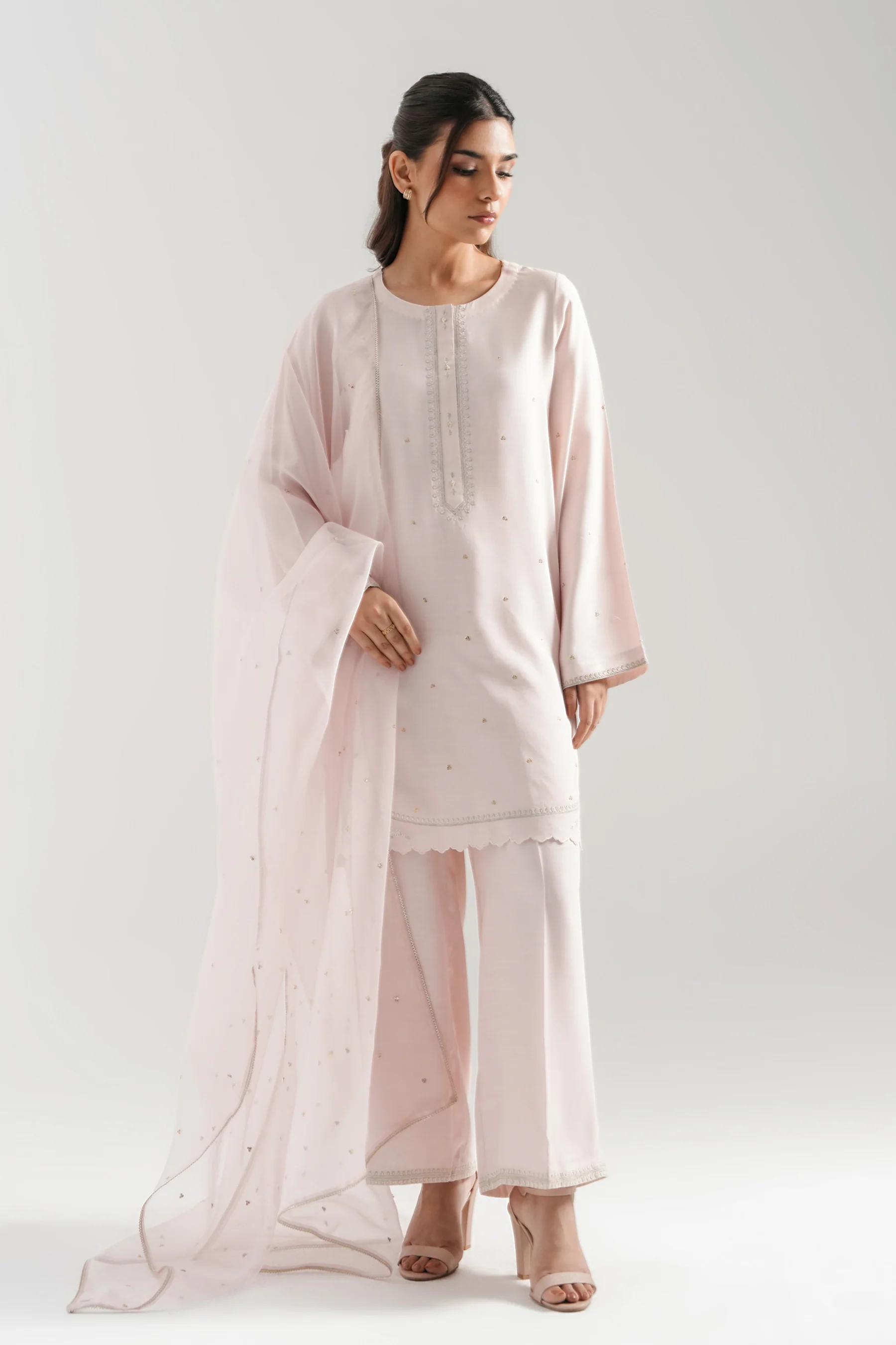 EMBROIDERED COTTON SILK STITCHED 3 PIECE SUIT - Image 2
