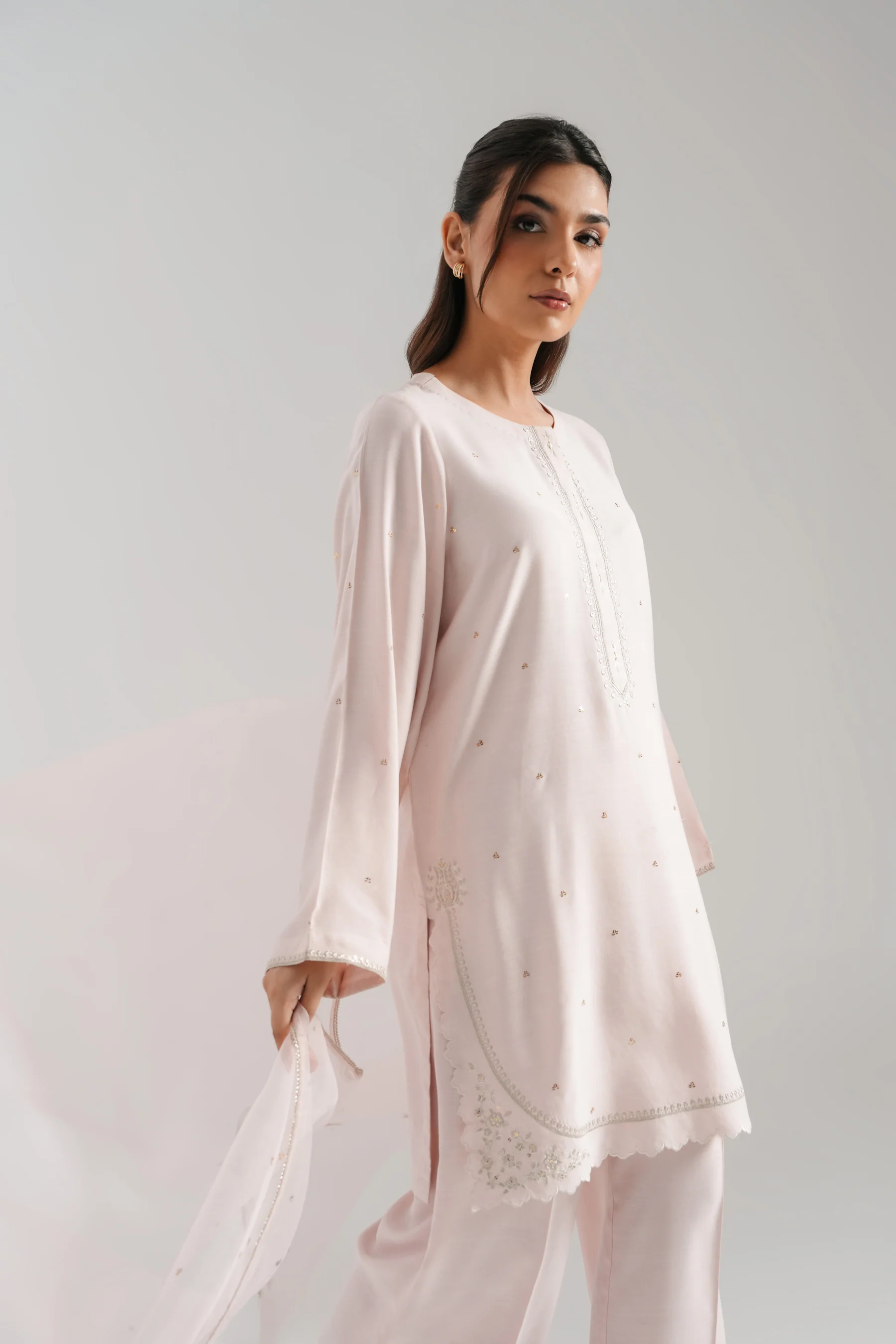 EMBROIDERED COTTON SILK STITCHED 3 PIECE SUIT - Image 3