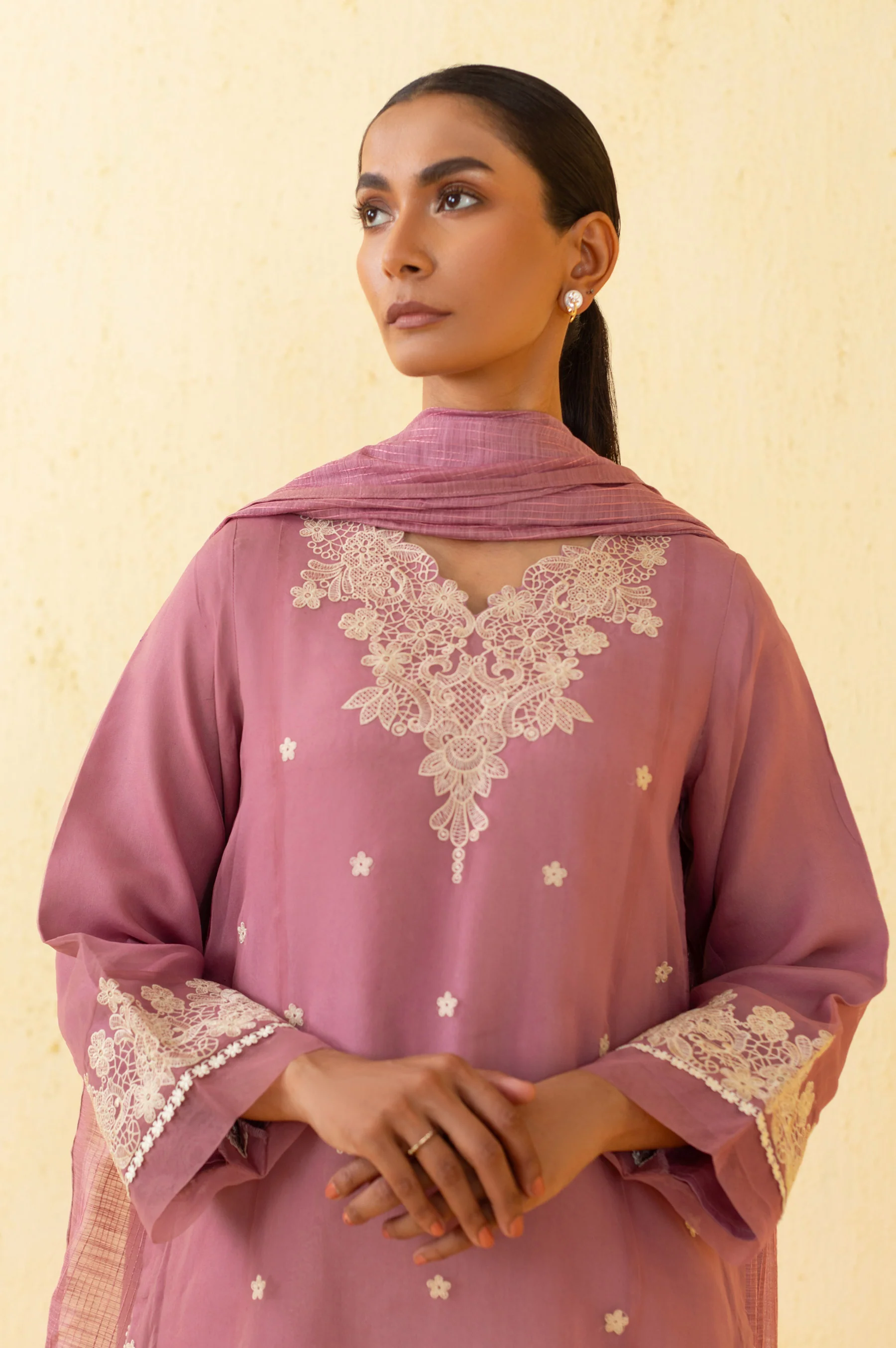 Stitched 3 Piece Embroidered Organza Outfit - Image 2