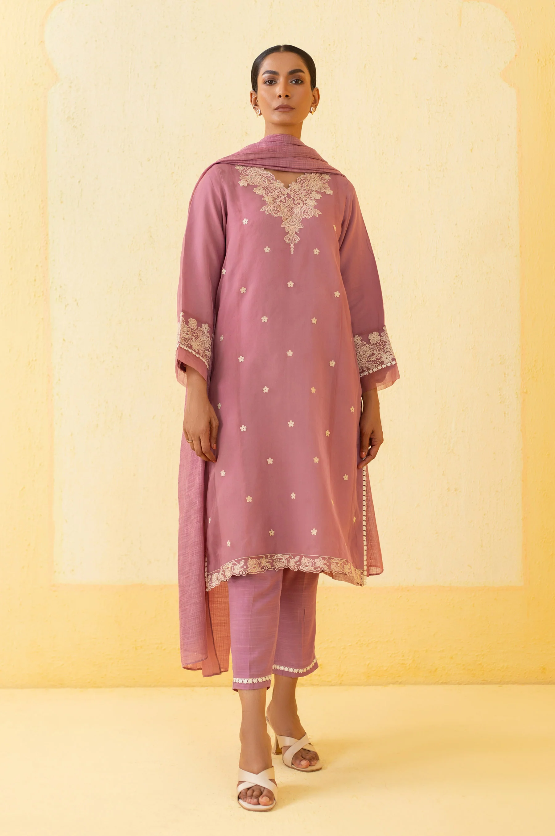 Stitched 3 Piece Embroidered Organza Outfit - Image 4