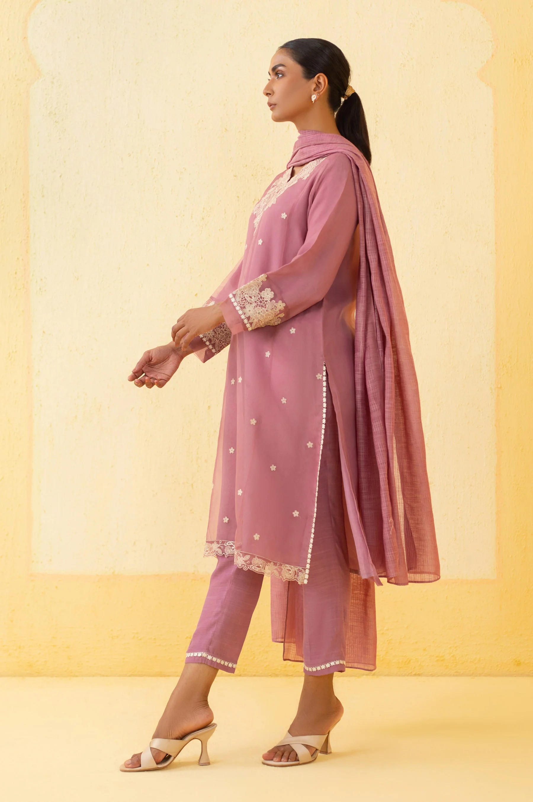 Stitched 3 Piece Embroidered Organza Outfit - Image 6