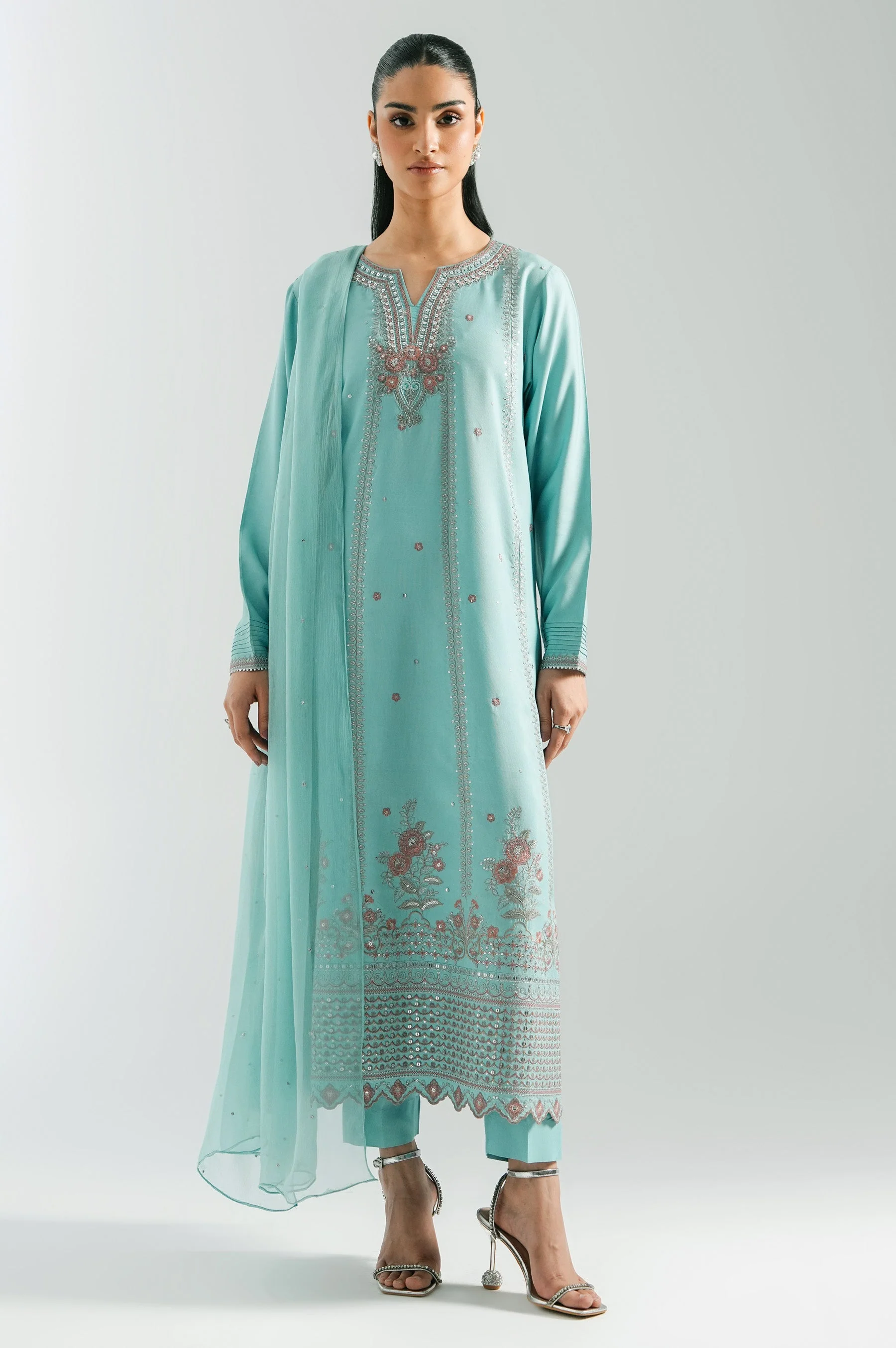 STITCHED EMBROIDERED OAK SILK SUIT (FACTORY E-OUTLET)