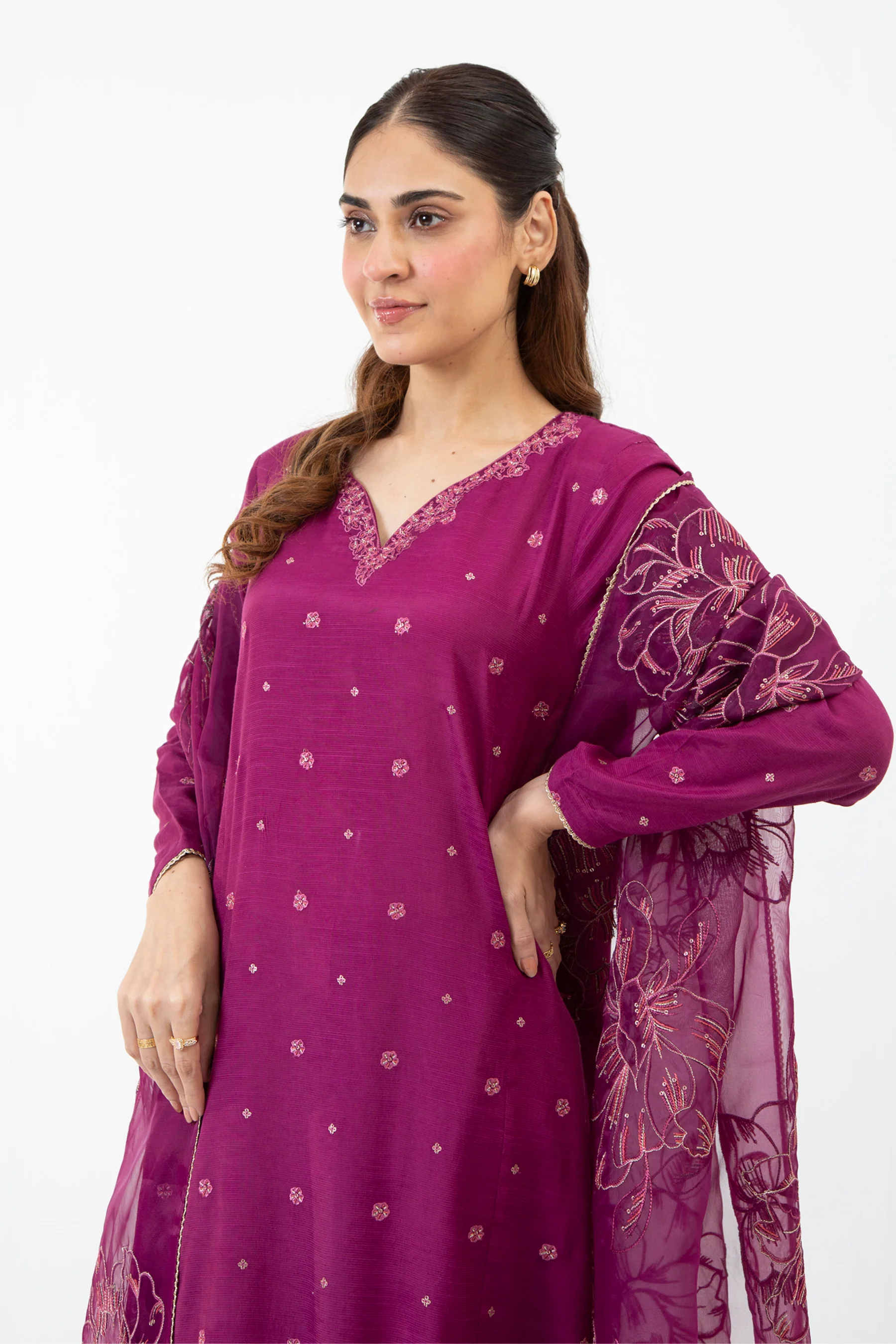 EMBROIDERED RAW SILK STITCHED 3 PIECE SUIT - Image 4