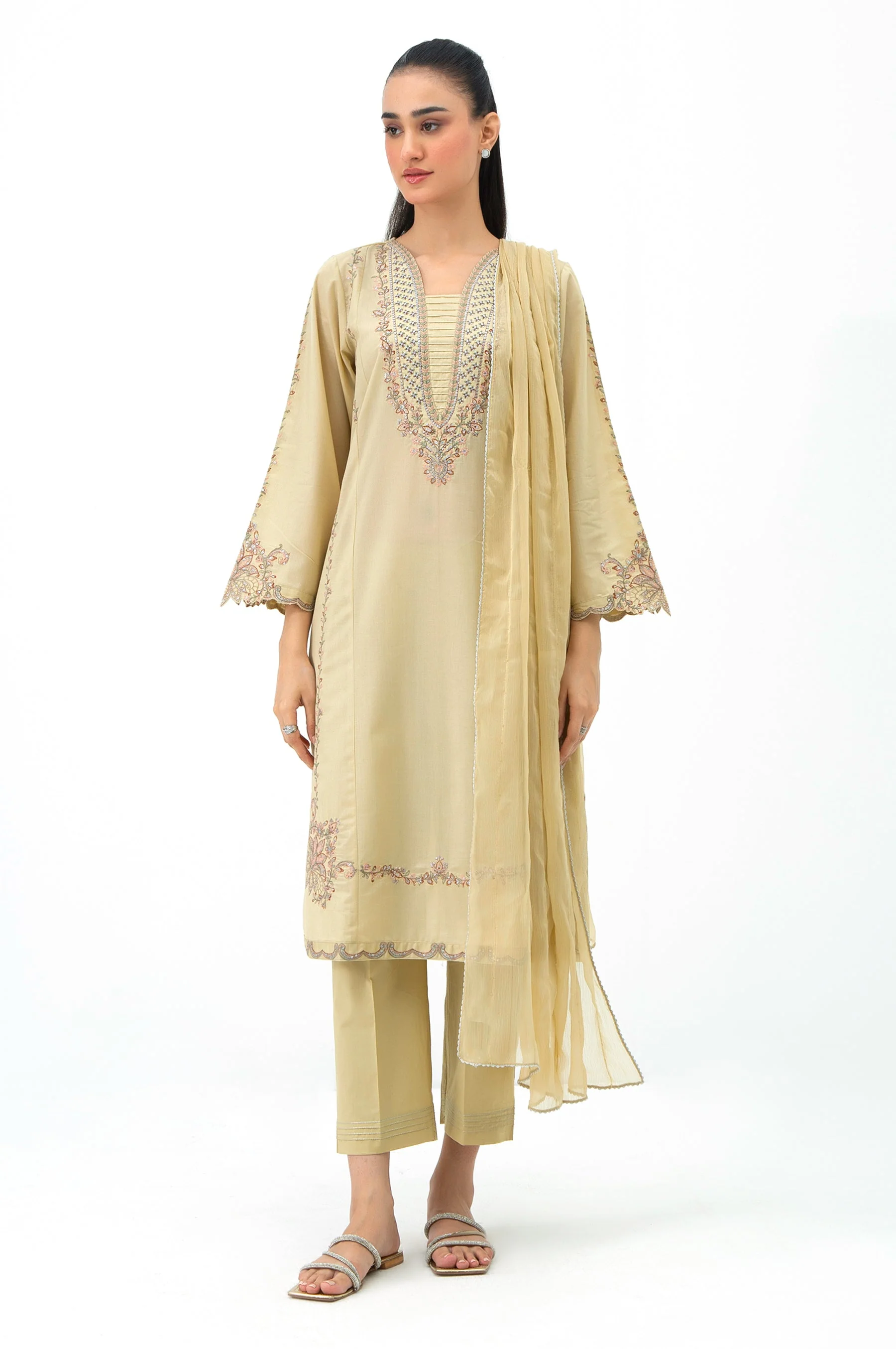 EMBROIDERED CAMBRIC STITCHED 3 PIECE SUIT (FACTORY E-OUTLET) - Image 3