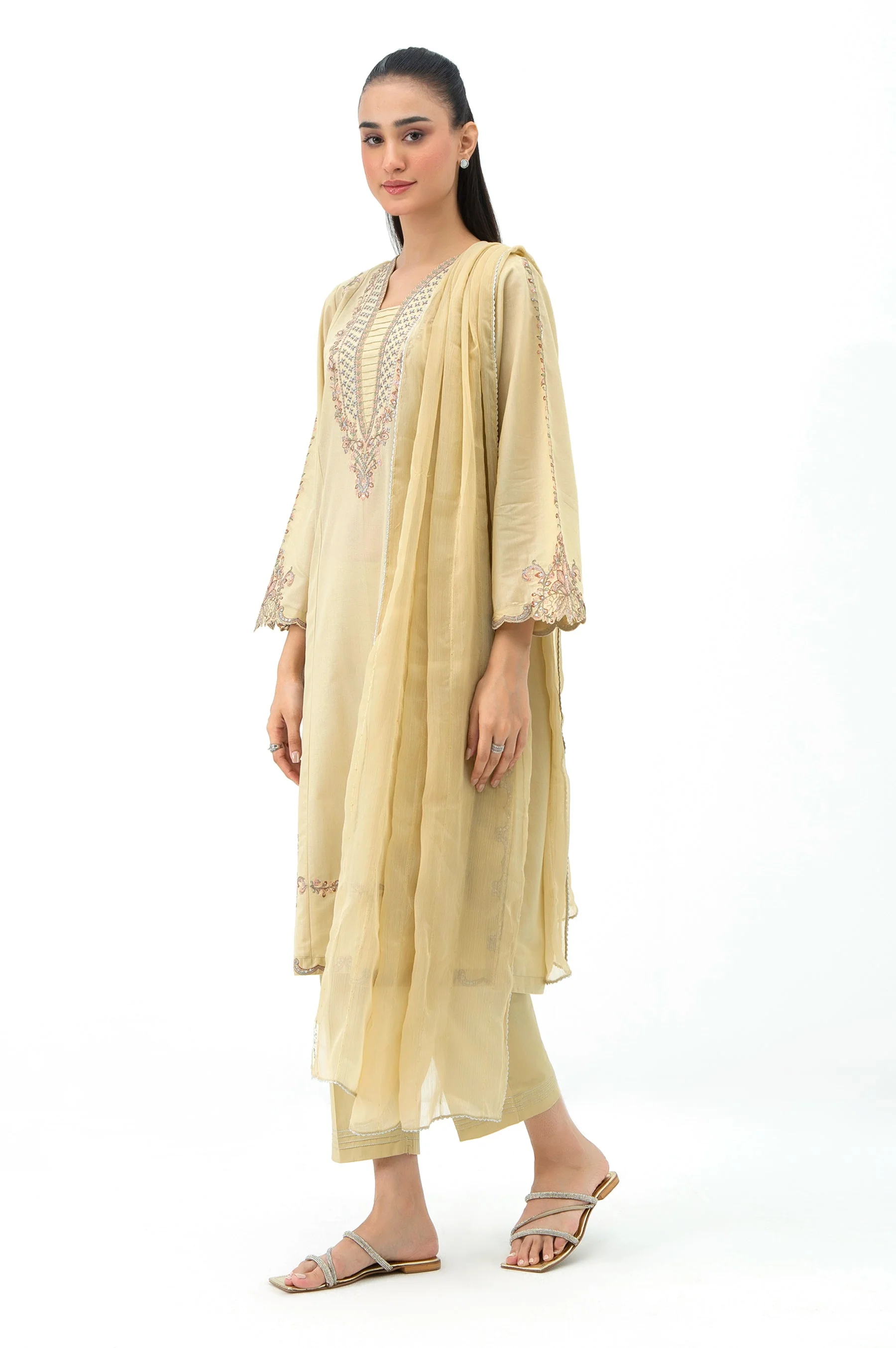 EMBROIDERED CAMBRIC STITCHED 3 PIECE SUIT (FACTORY E-OUTLET) - Image 4