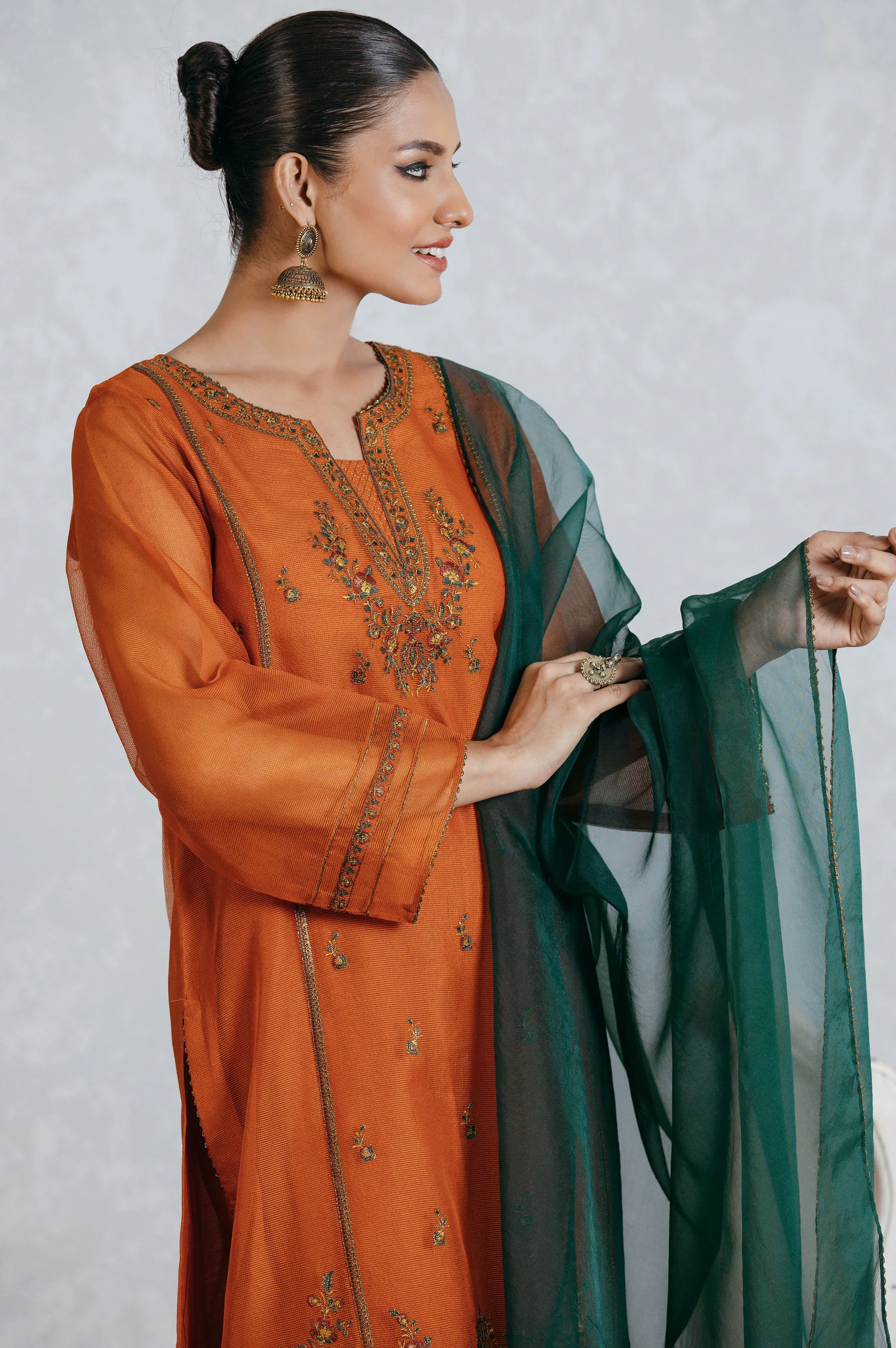 Stitched 3 Piece Organza Embroidered Suit - Image 4