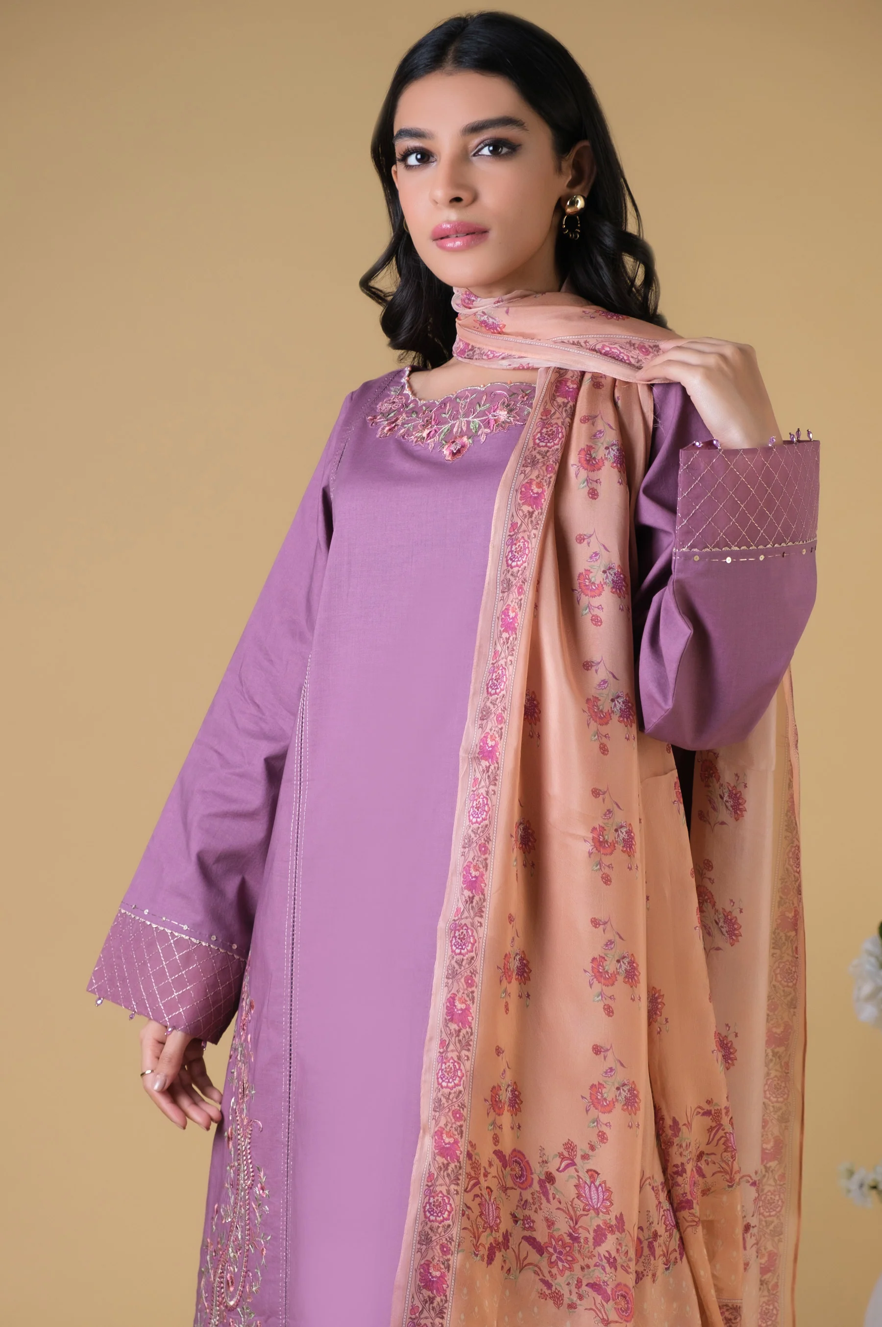 Stitched 3 Piece Embroidered Cambric Suit - Image 2