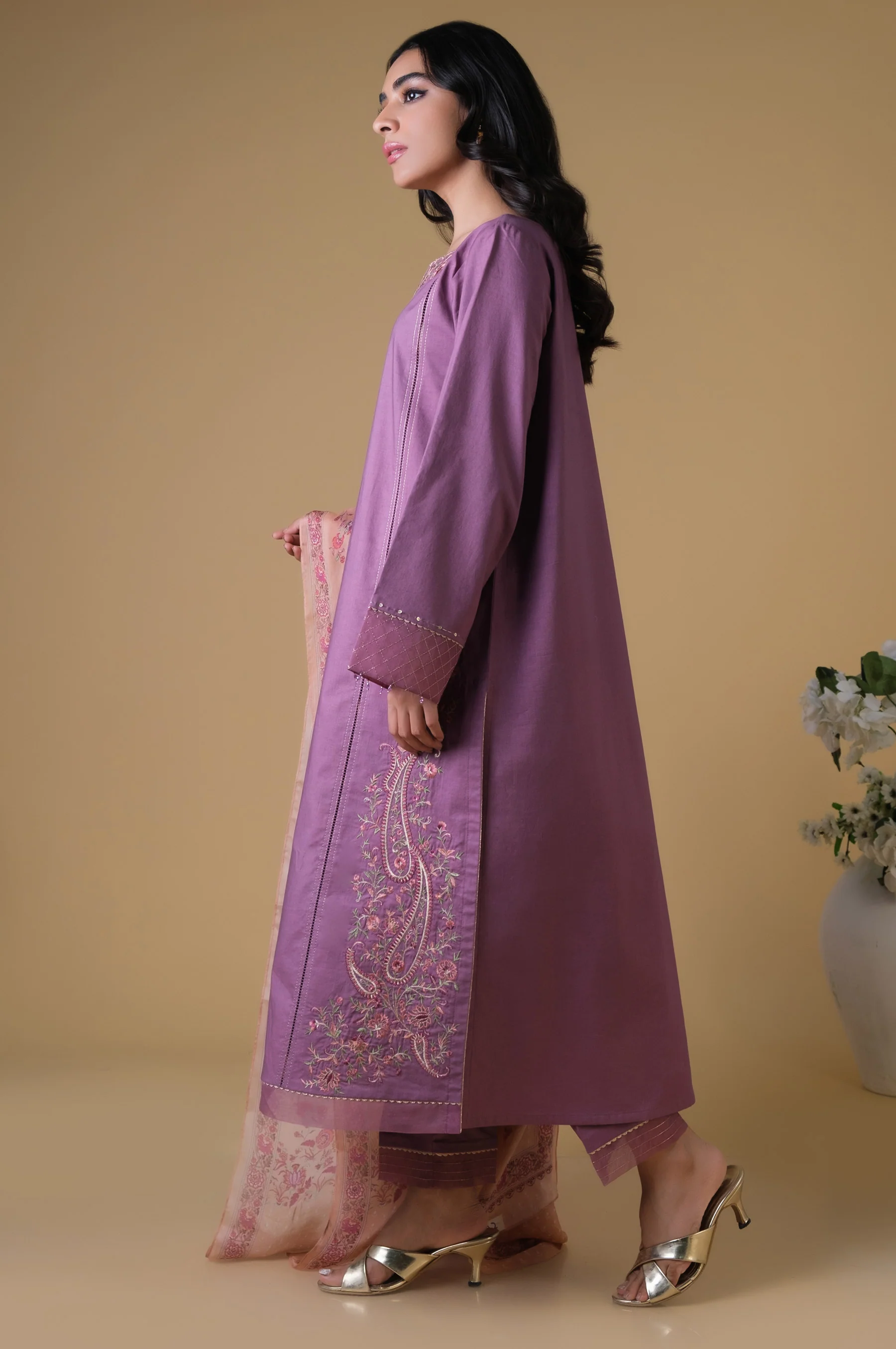 Stitched 3 Piece Embroidered Cambric Suit - Image 3