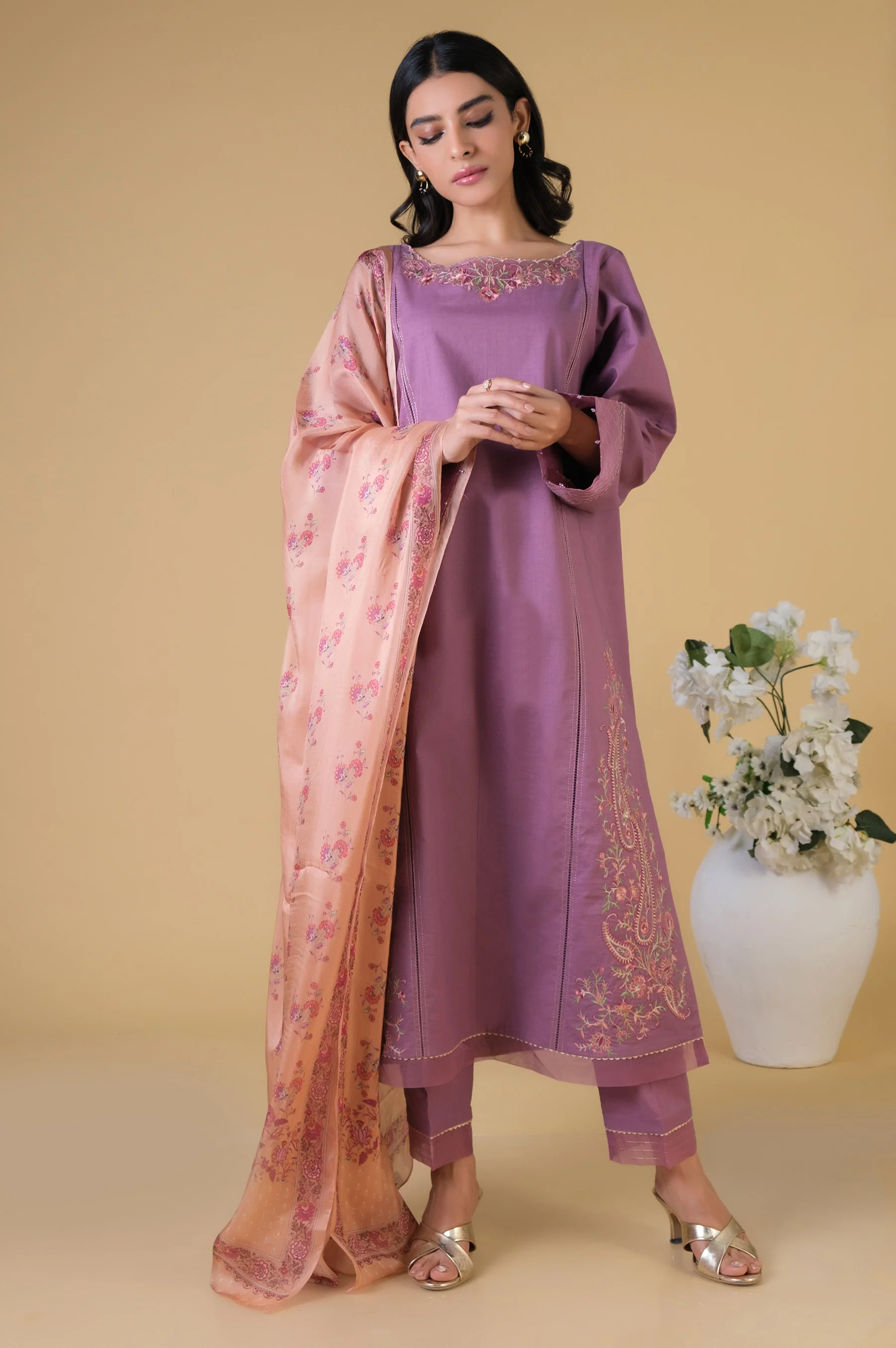 Stitched 3 Piece Embroidered Cambric Suit - Image 5