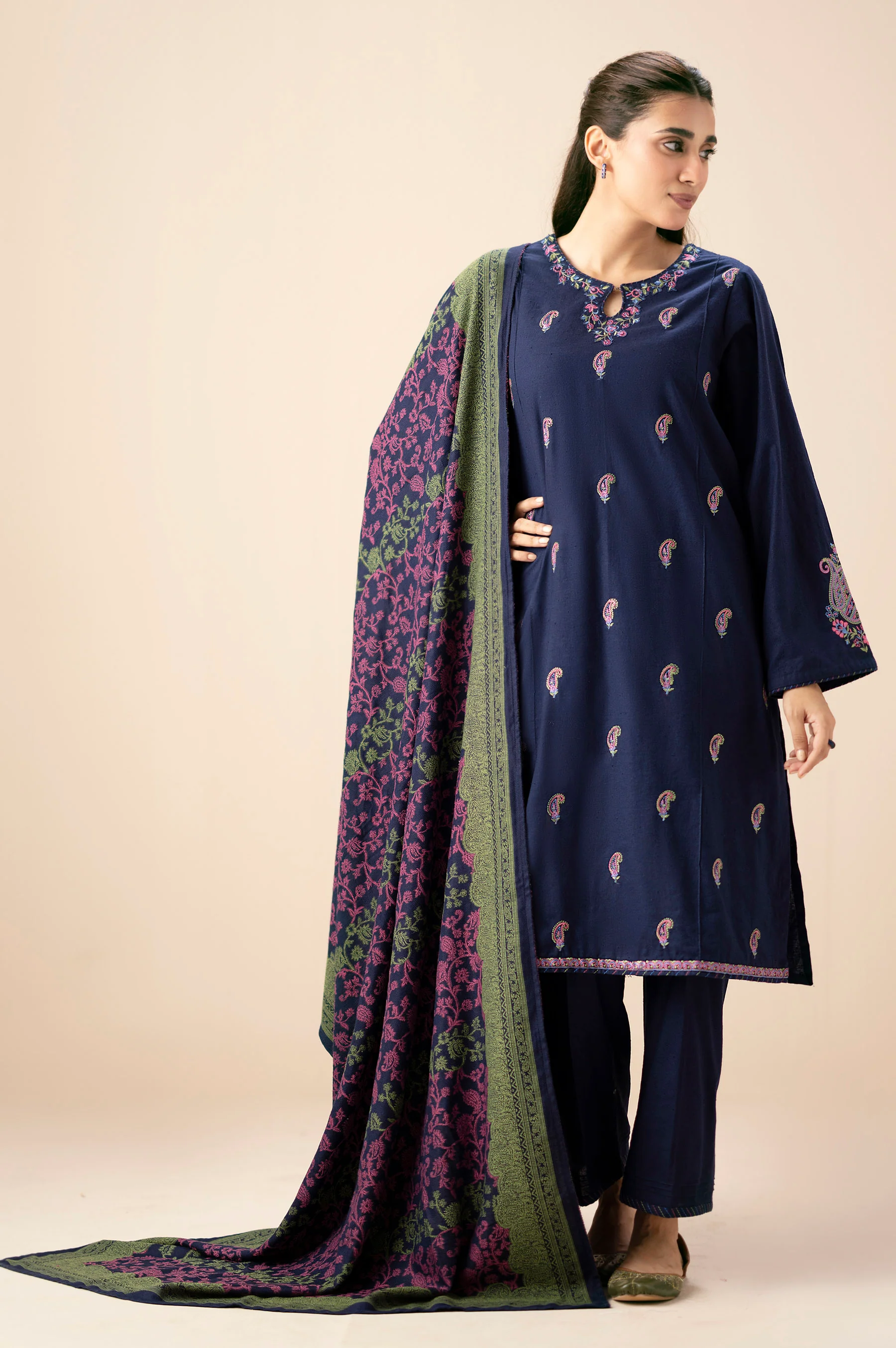 STITCHED DYED EMBROIDERED SUIT