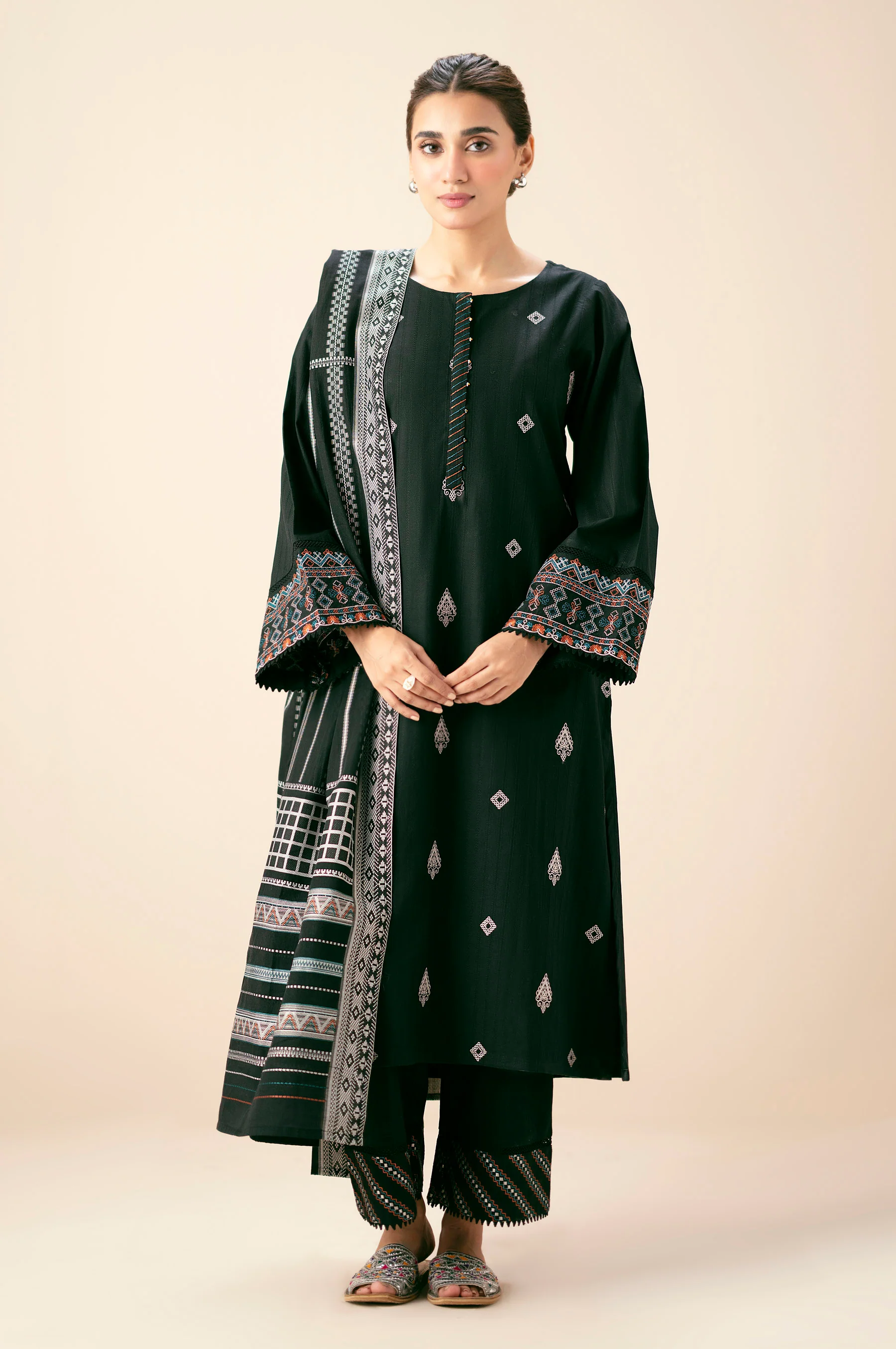 Stitched 3 Piece Textured Slub Suit - Image 4