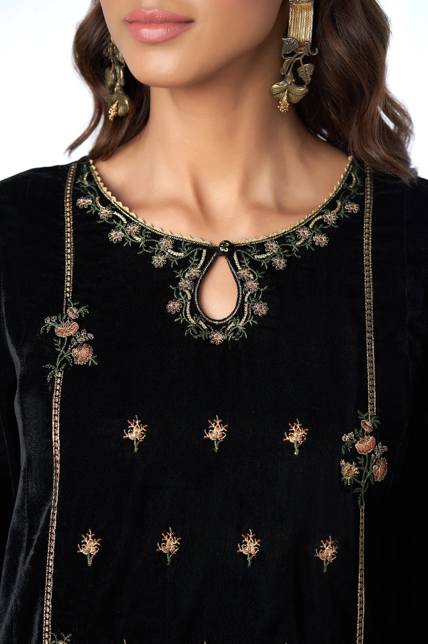 Stitched 3 Piece Velvet Embroidered Suit - Image 4