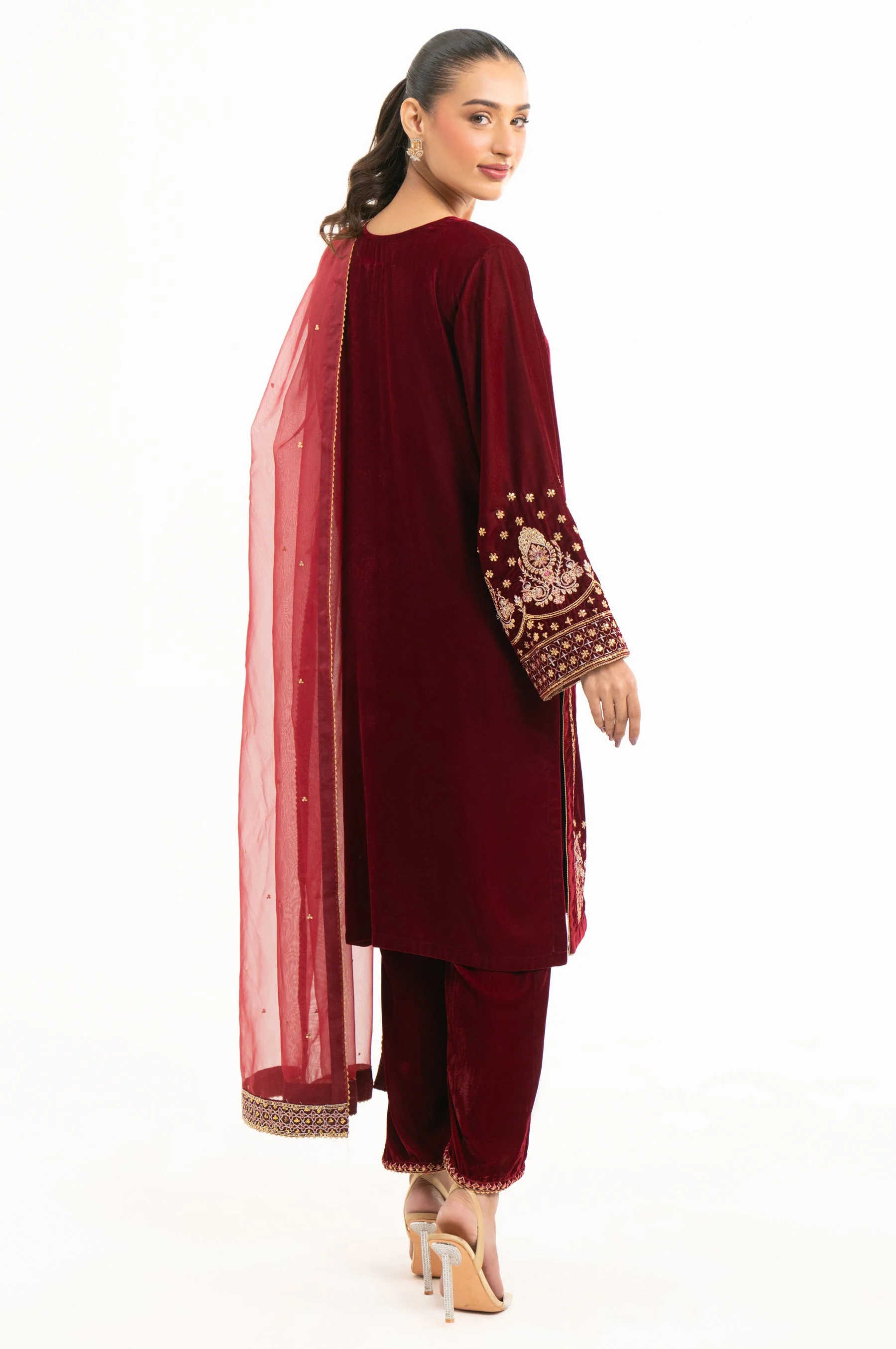 STITCHED EMBROIDERED VELVET SUIT (FACTORY E-OUTLET) - Image 3