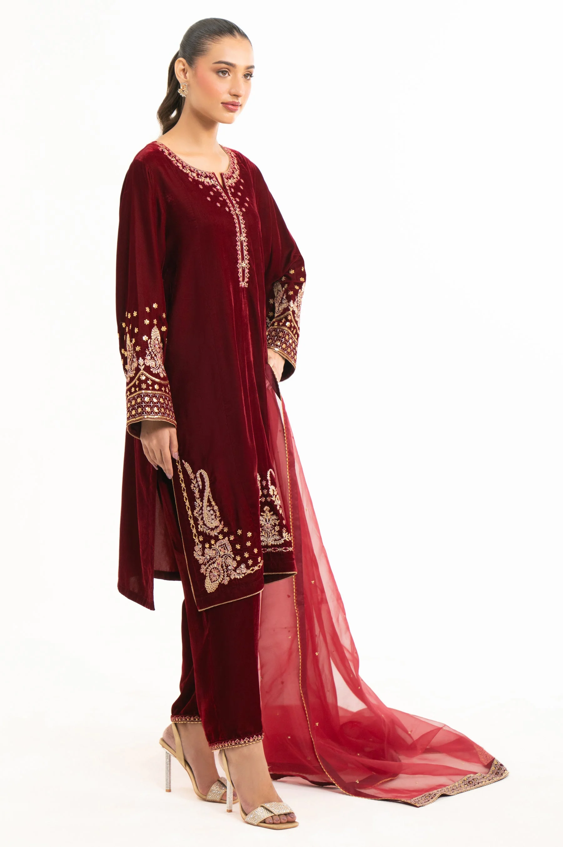 STITCHED EMBROIDERED VELVET SUIT (FACTORY E-OUTLET) - Image 4