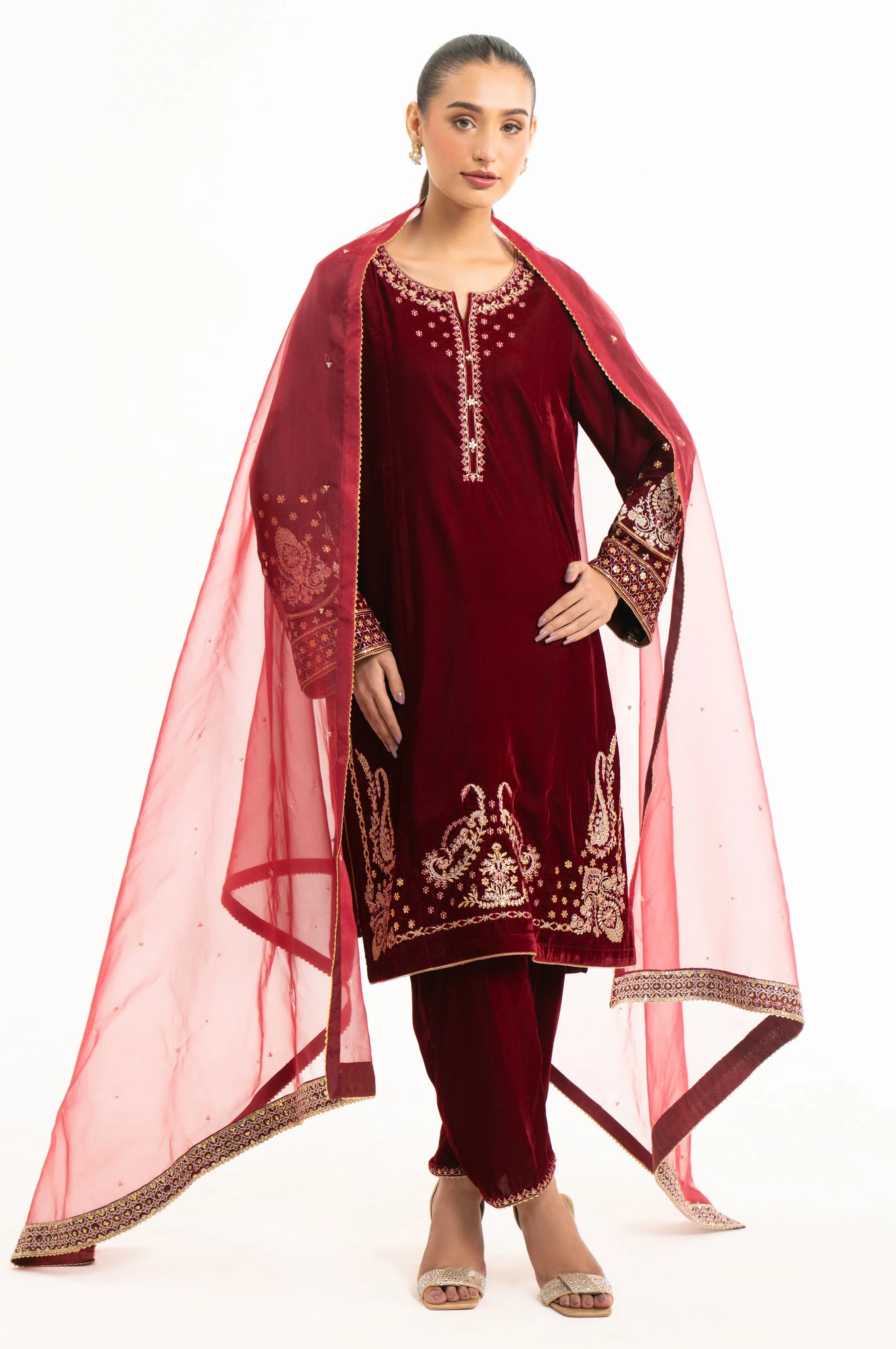 STITCHED EMBROIDERED VELVET SUIT (FACTORY E-OUTLET) - Image 5