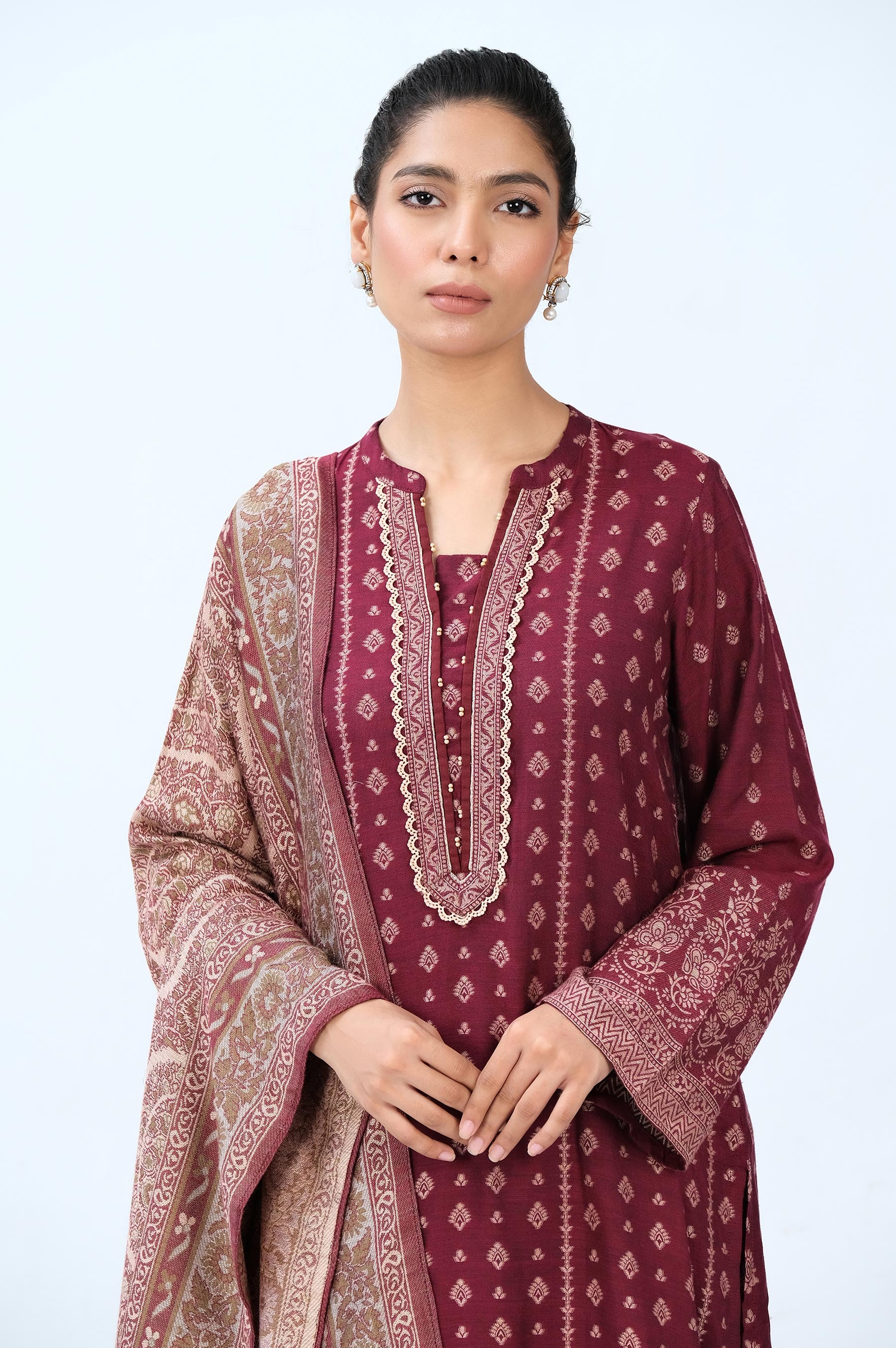 Stitched 3 Piece Yarn Dyed Jacquard Suit - Image 2