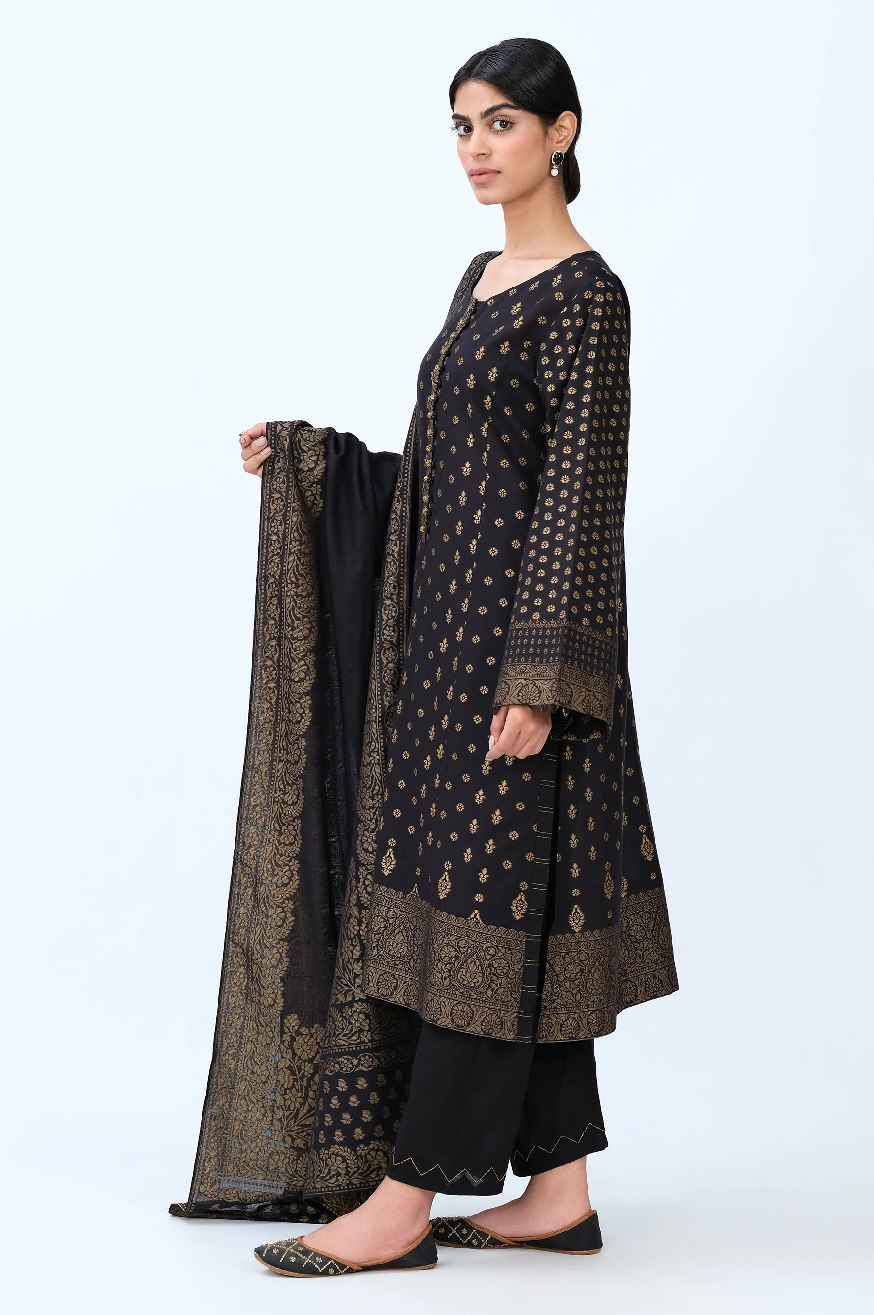 Stitched 3 Piece Yarn Dyed Jacquard Suit - Image 3