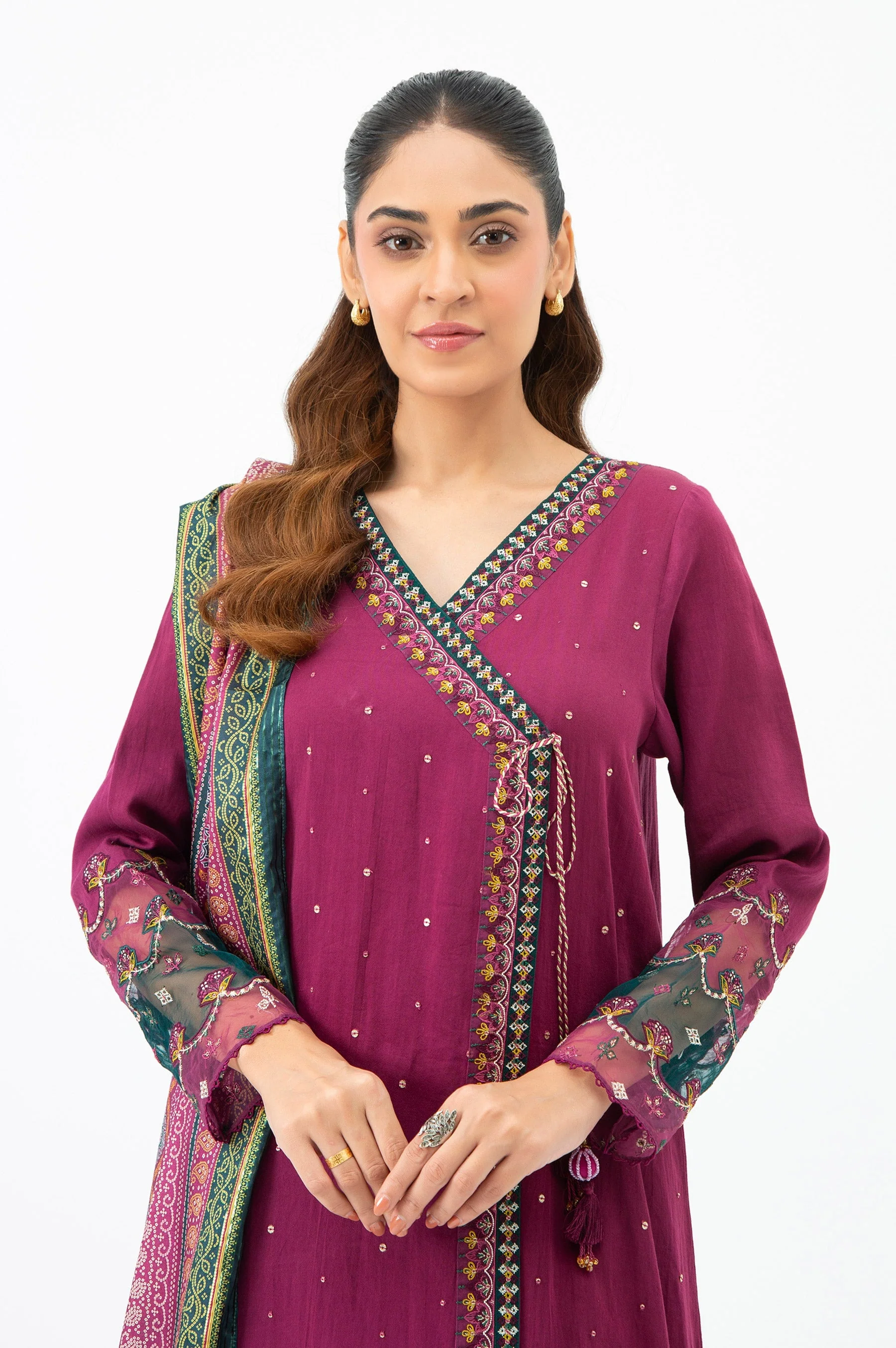 STITCHED EMBROIDERED COTTON SATIN SUIT (FACTORY E-OUTLET) - Image 2