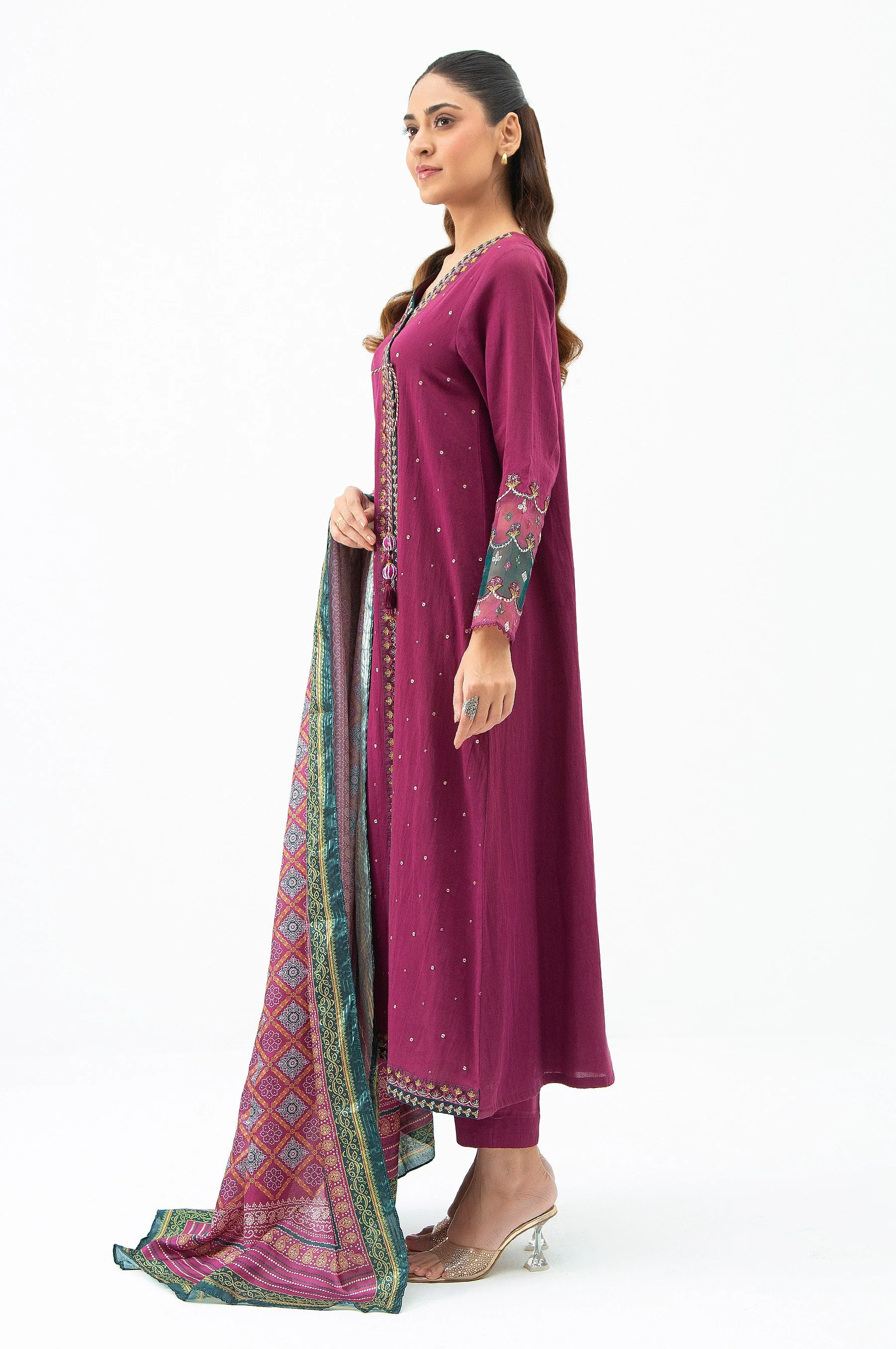 STITCHED EMBROIDERED COTTON SATIN SUIT (FACTORY E-OUTLET) - Image 3