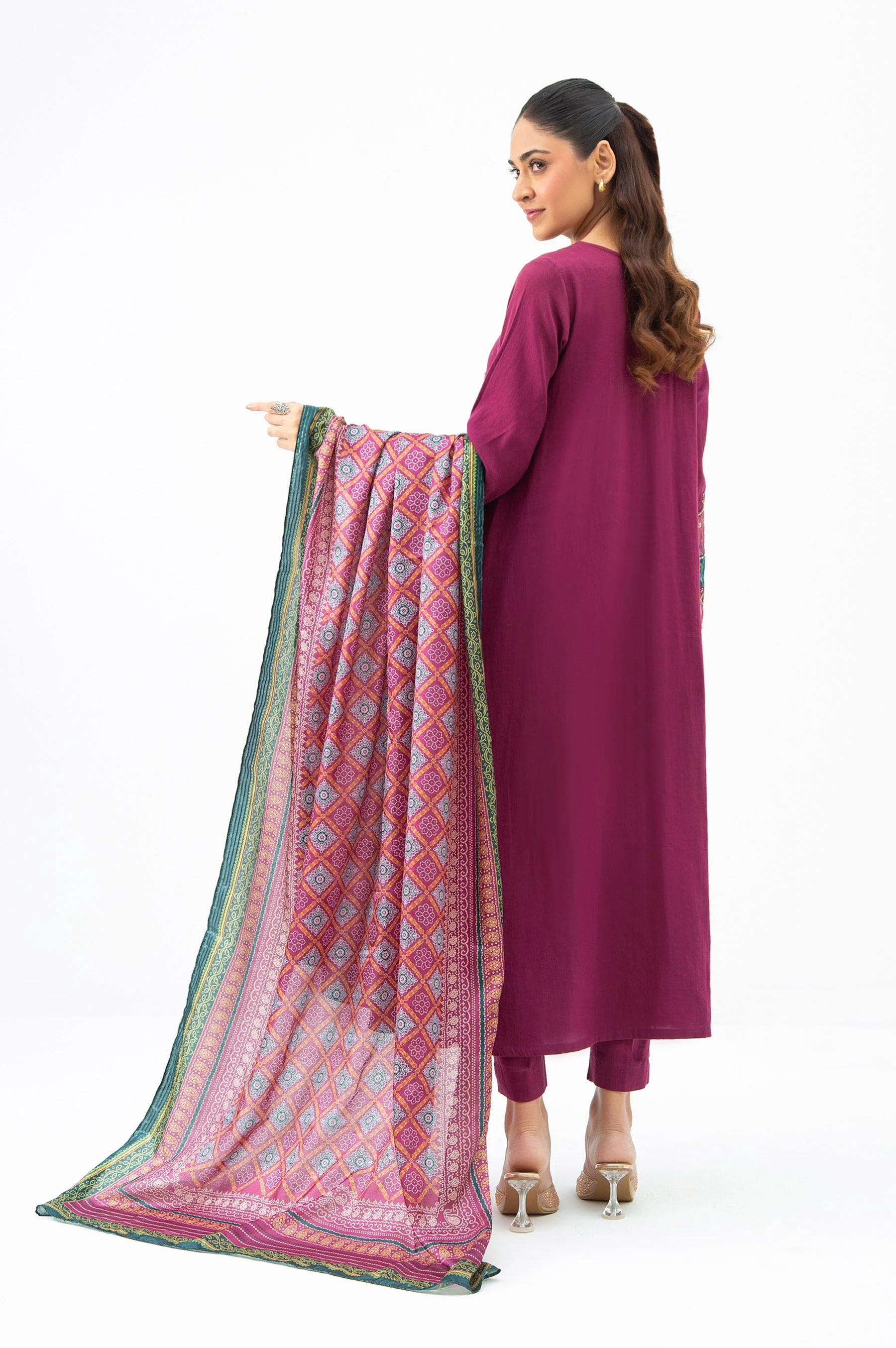 STITCHED EMBROIDERED COTTON SATIN SUIT (FACTORY E-OUTLET) - Image 4