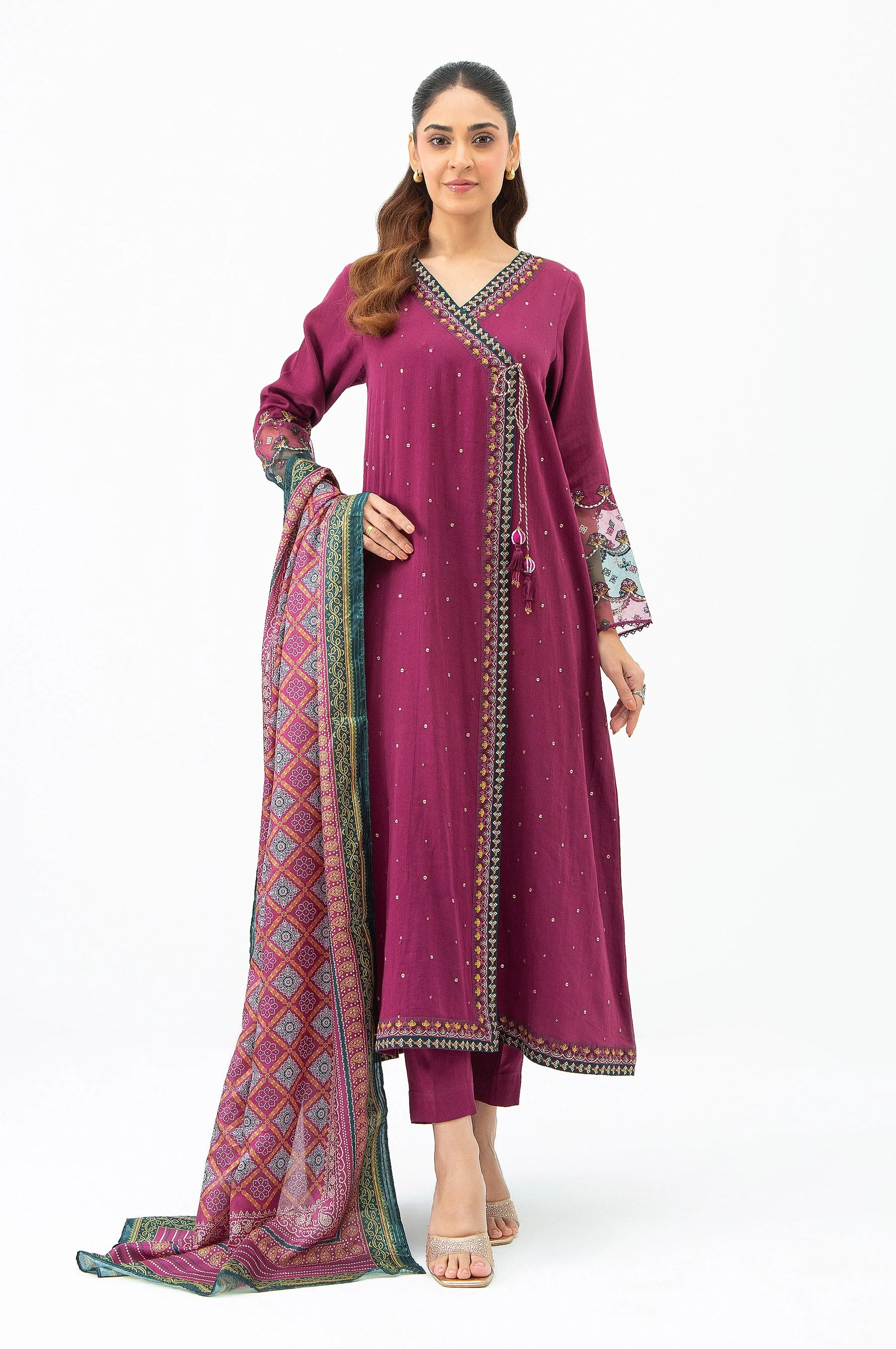 STITCHED EMBROIDERED COTTON SATIN SUIT (FACTORY E-OUTLET) - Image 5