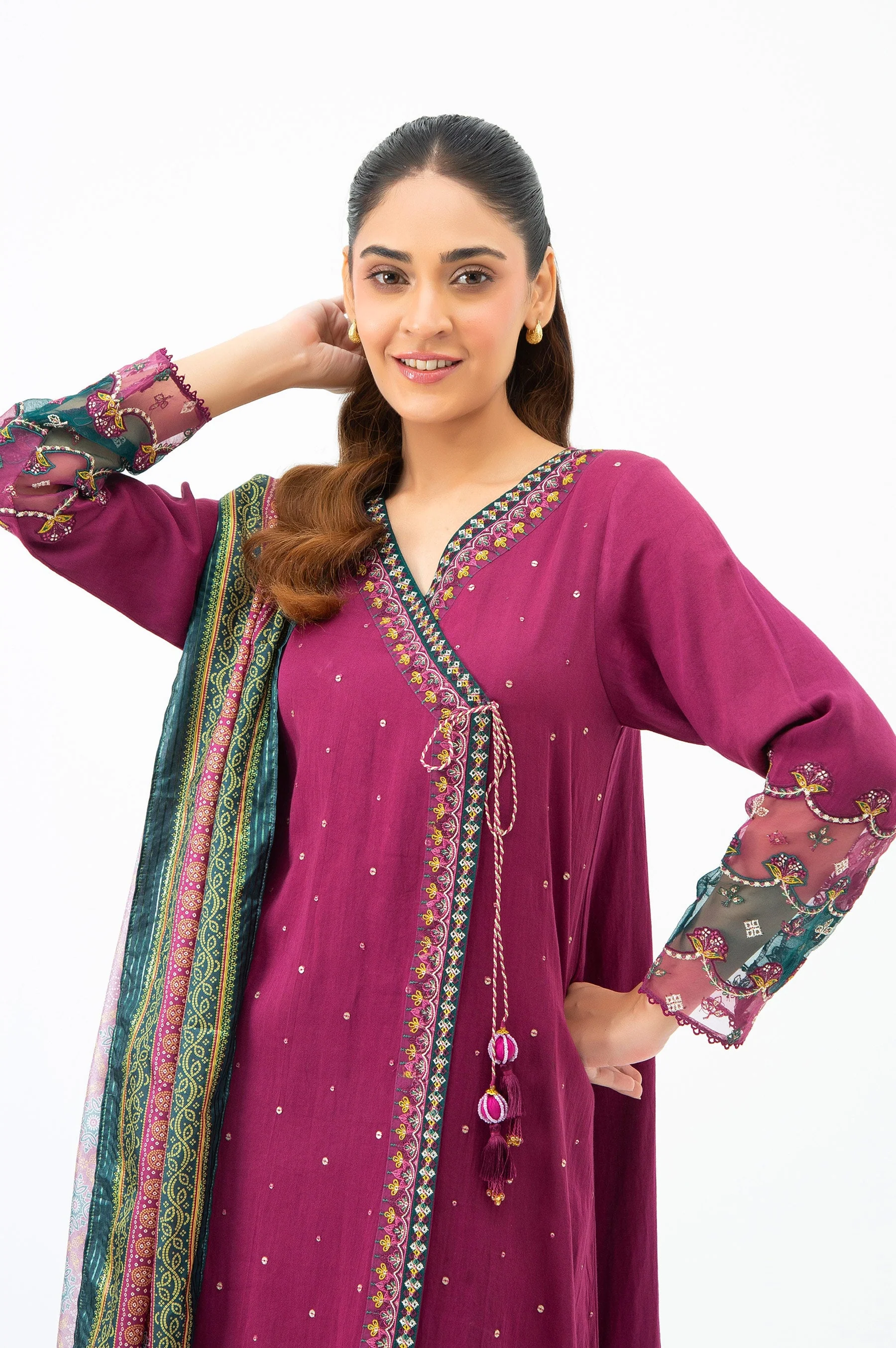 STITCHED EMBROIDERED COTTON SATIN SUIT (FACTORY E-OUTLET) - Image 6