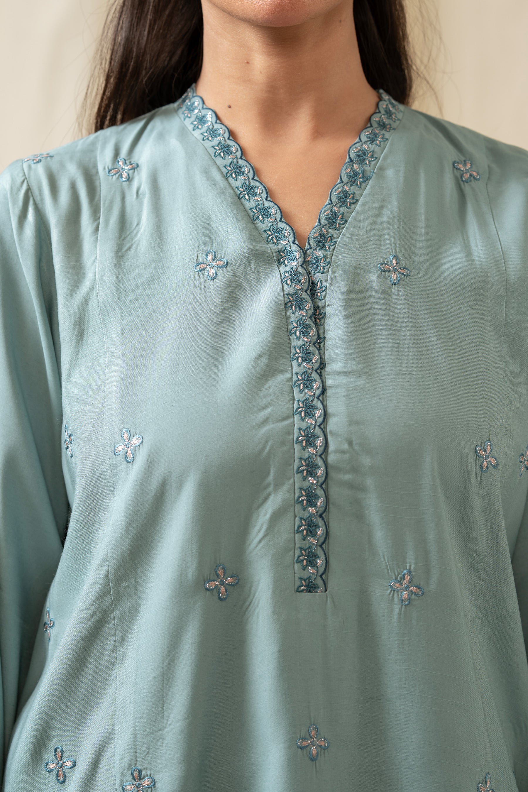 STITCHED EMBROIDERED RAW SILK SUIT - Image 3