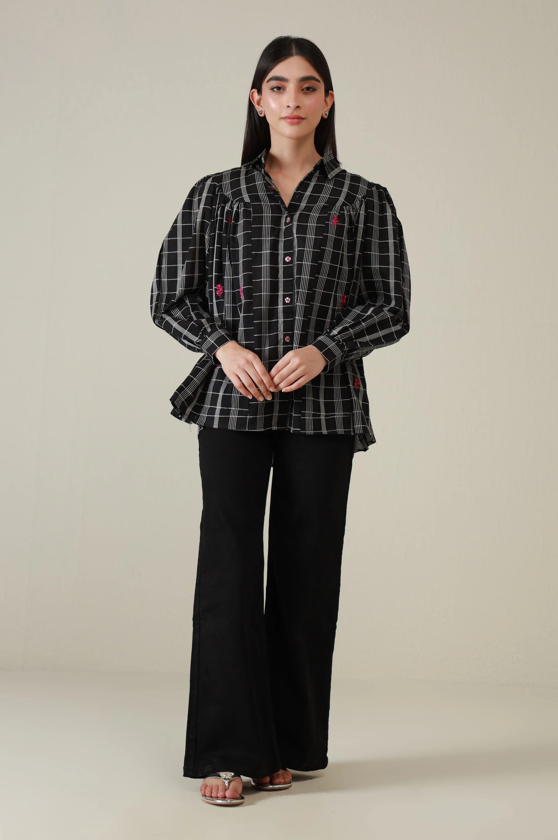 Stitched 1 Piece Embroidered Yarn Dyed Fusion Top - Image 2