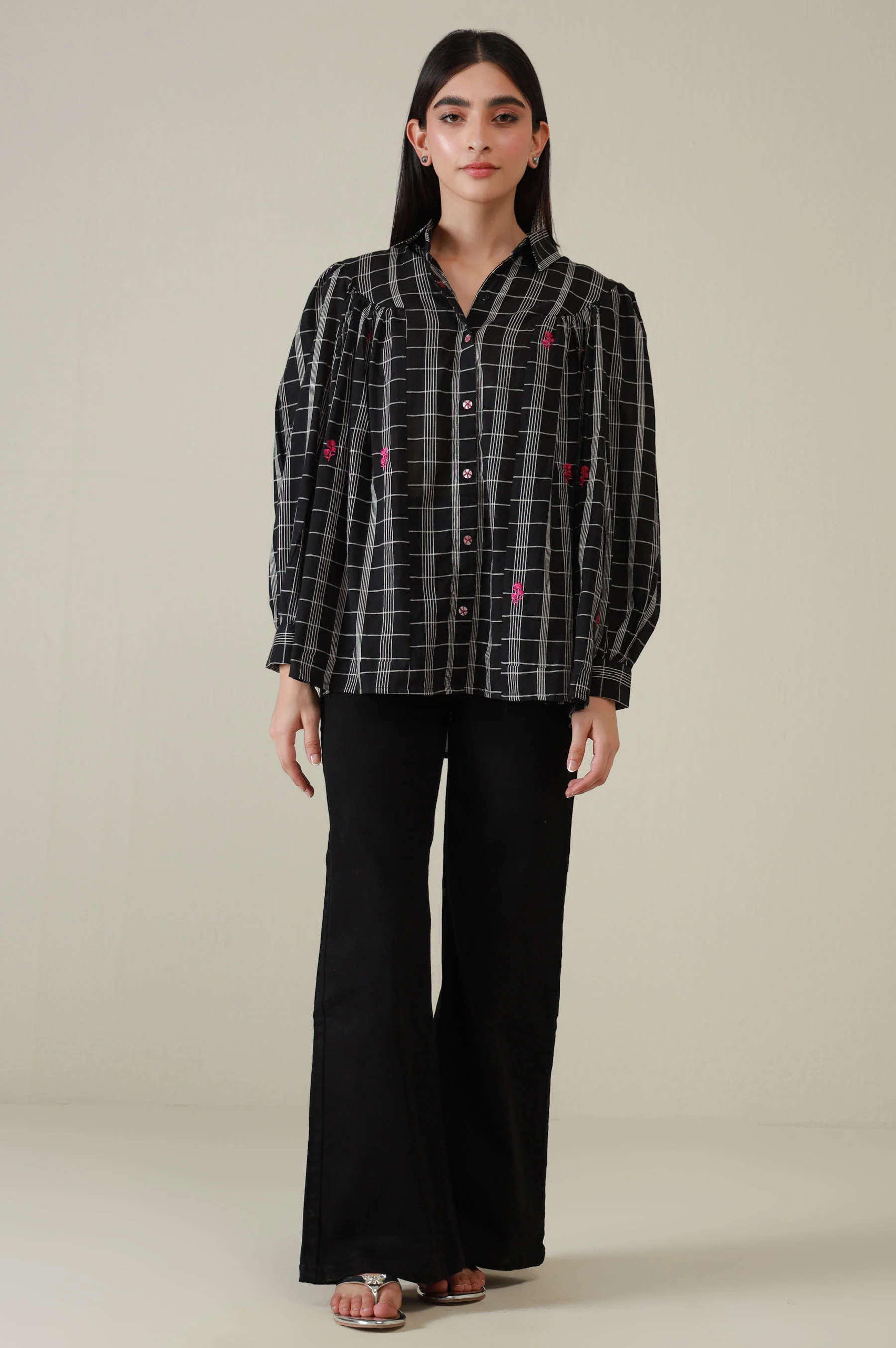 Stitched 1 Piece Embroidered Yarn Dyed Fusion Top - Image 3