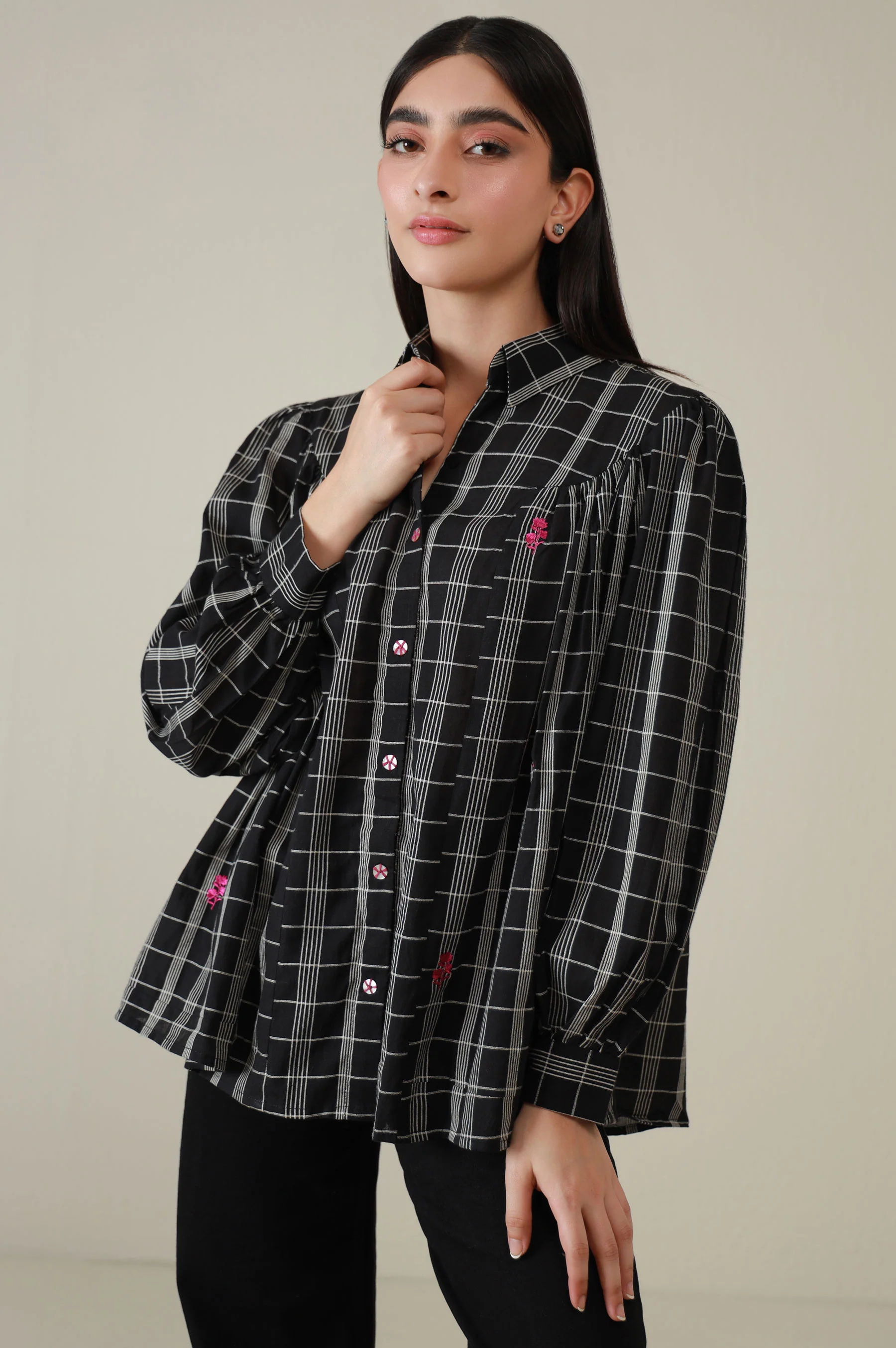 Stitched 1 Piece Embroidered Yarn Dyed Fusion Top - Image 4