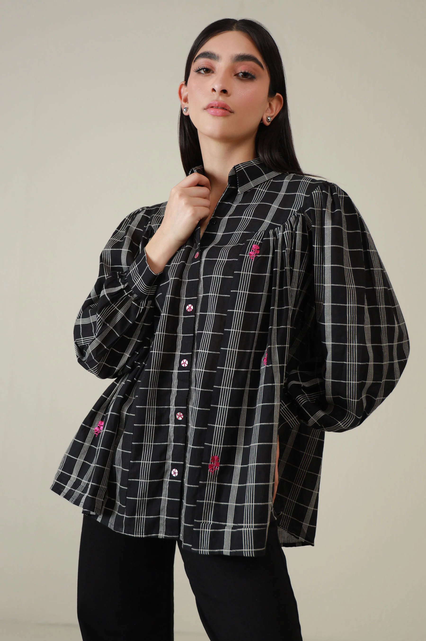 Stitched 1 Piece Embroidered Yarn Dyed Fusion Top - Image 6