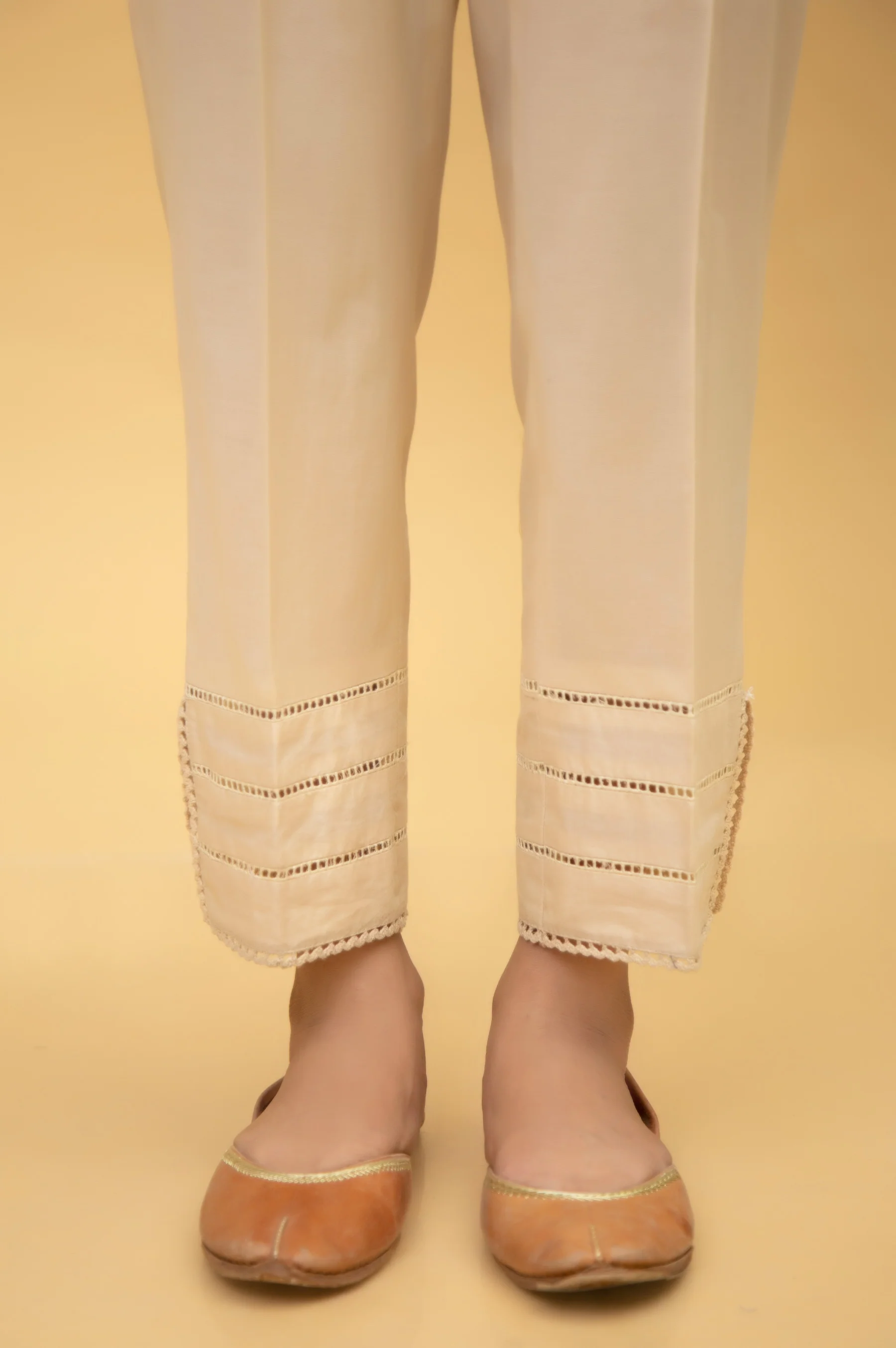Stylized Cambric Cigarette Pants - Beige