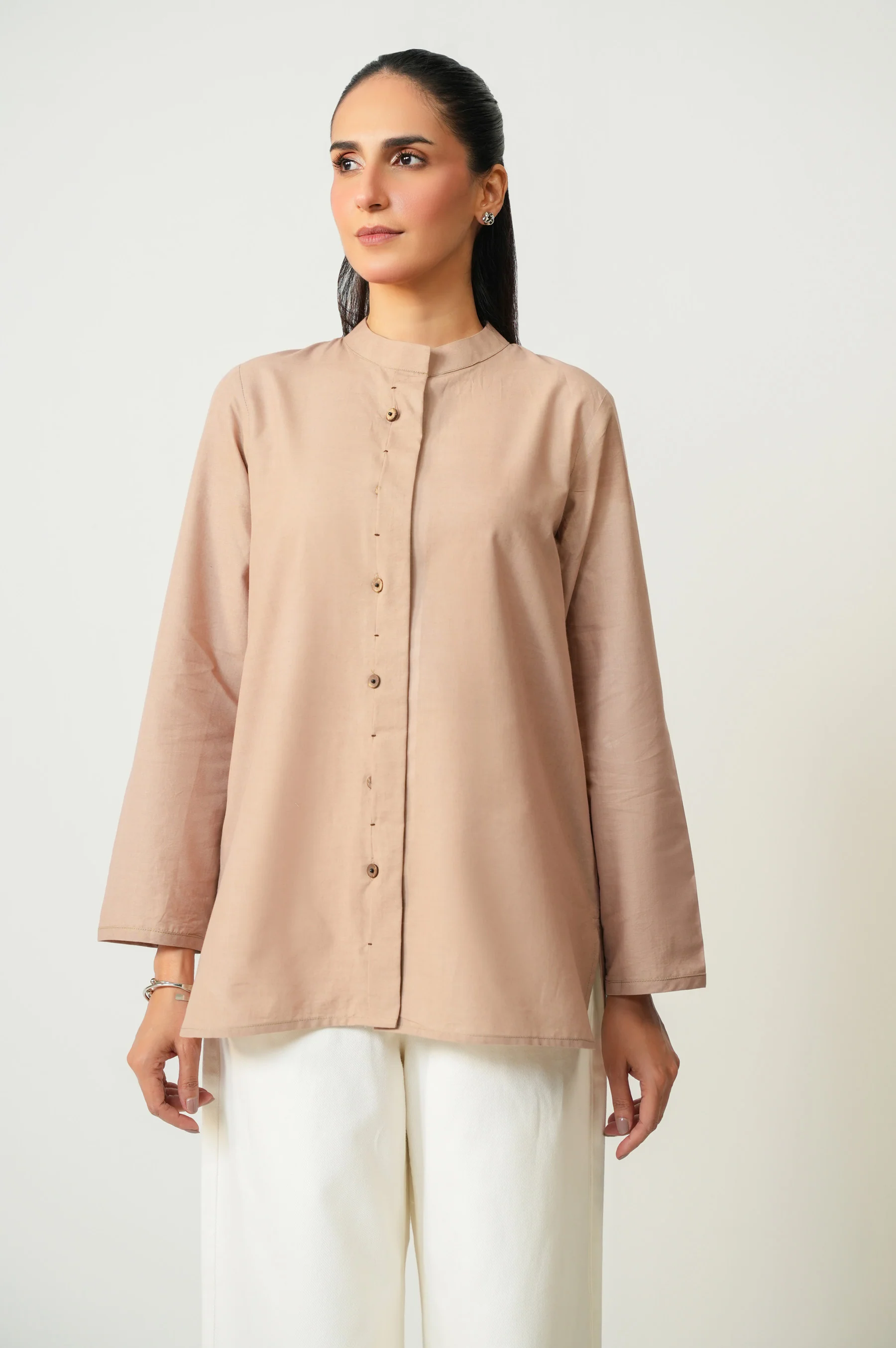 Stitched 1 Piece Button Down Dobby Solid Top - Image 2