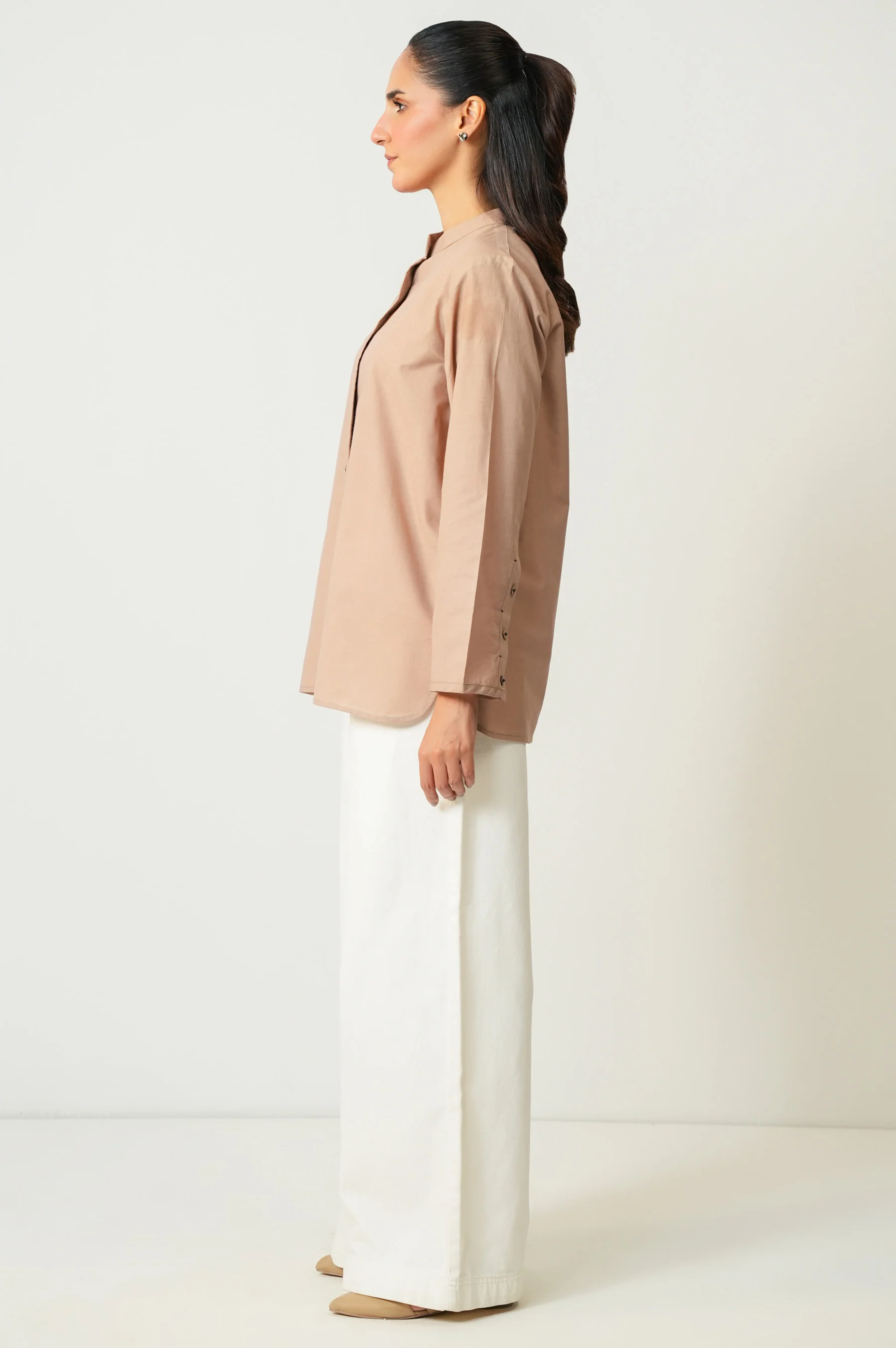 Stitched 1 Piece Button Down Dobby Solid Top - Image 3