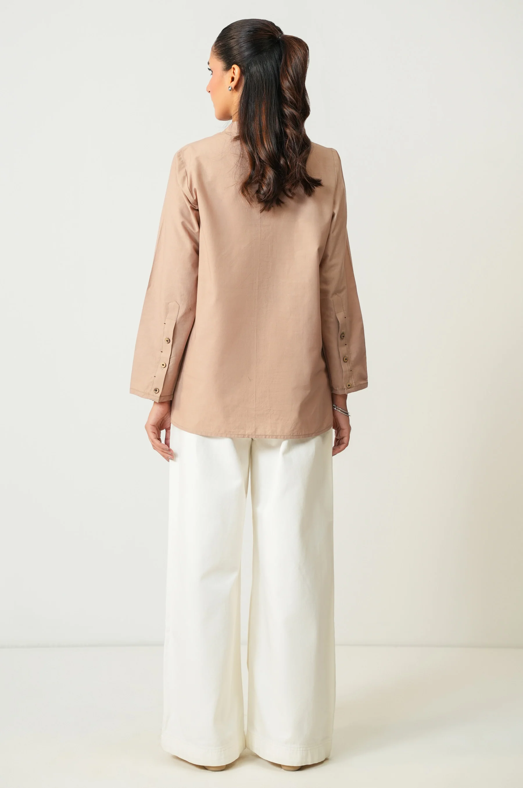 Stitched 1 Piece Button Down Dobby Solid Top - Image 4