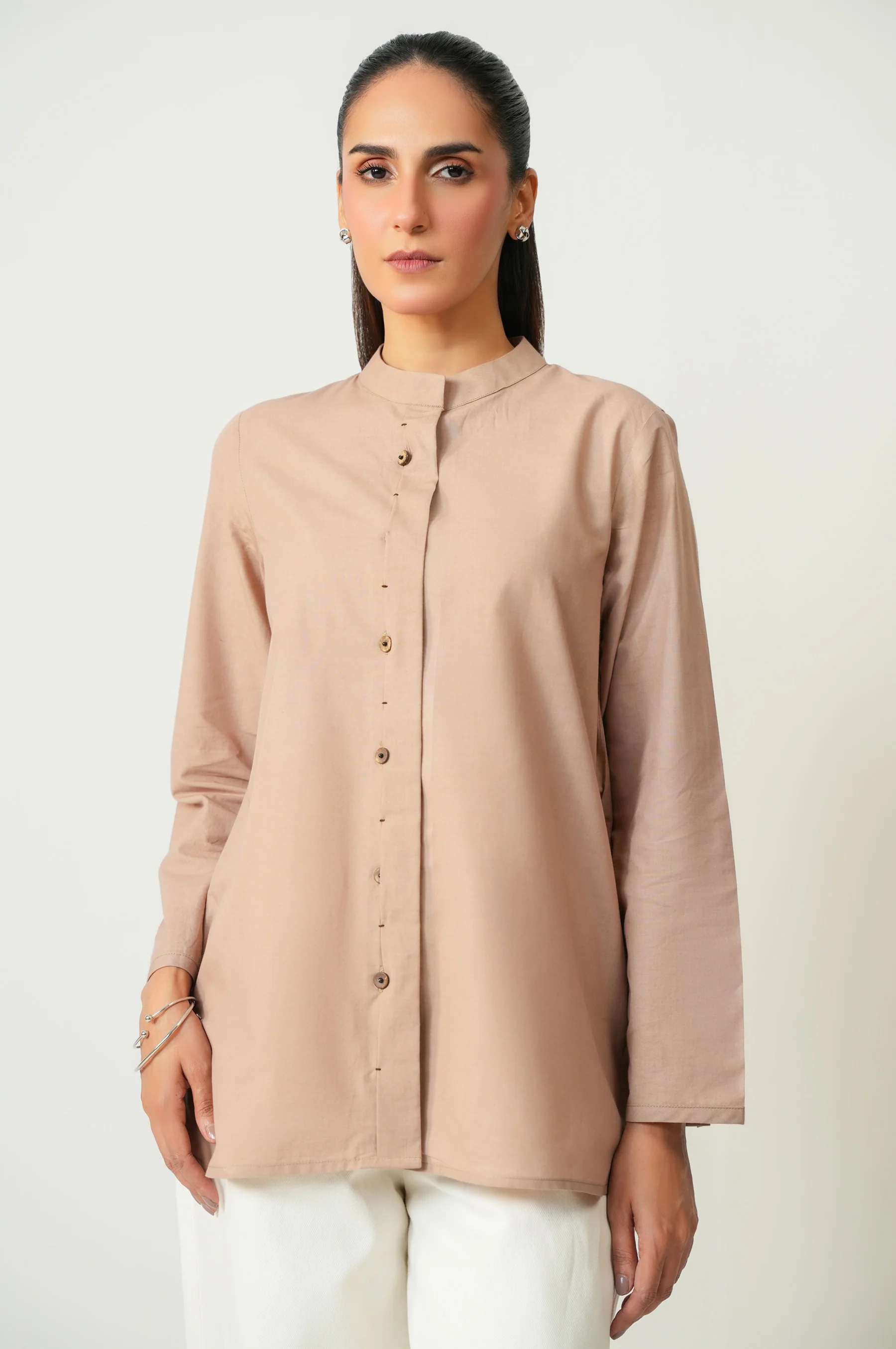 Stitched 1 Piece Button Down Dobby Solid Top - Image 5